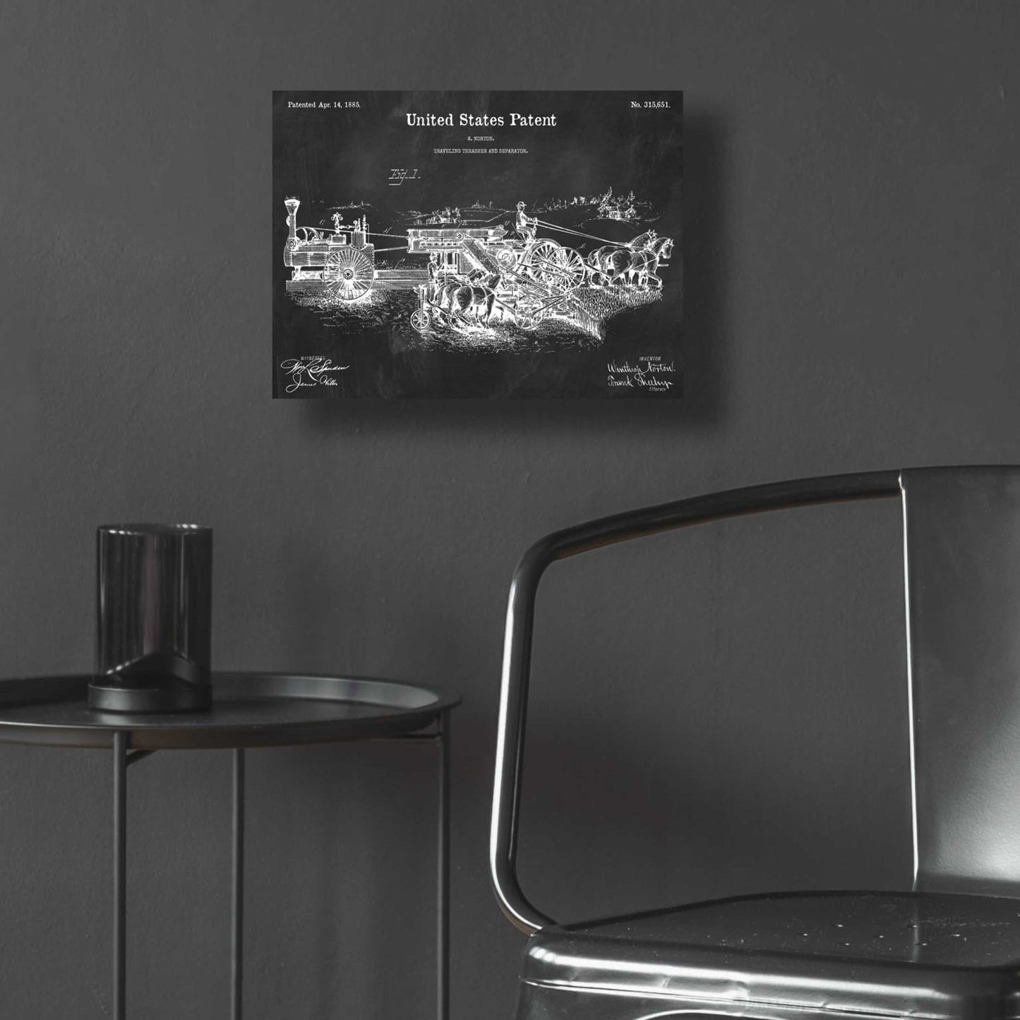 Epic Art 'Traveling Thrasher Blueprint Patent Chalkboard,' Acrylic Glass Wall Art,16x12