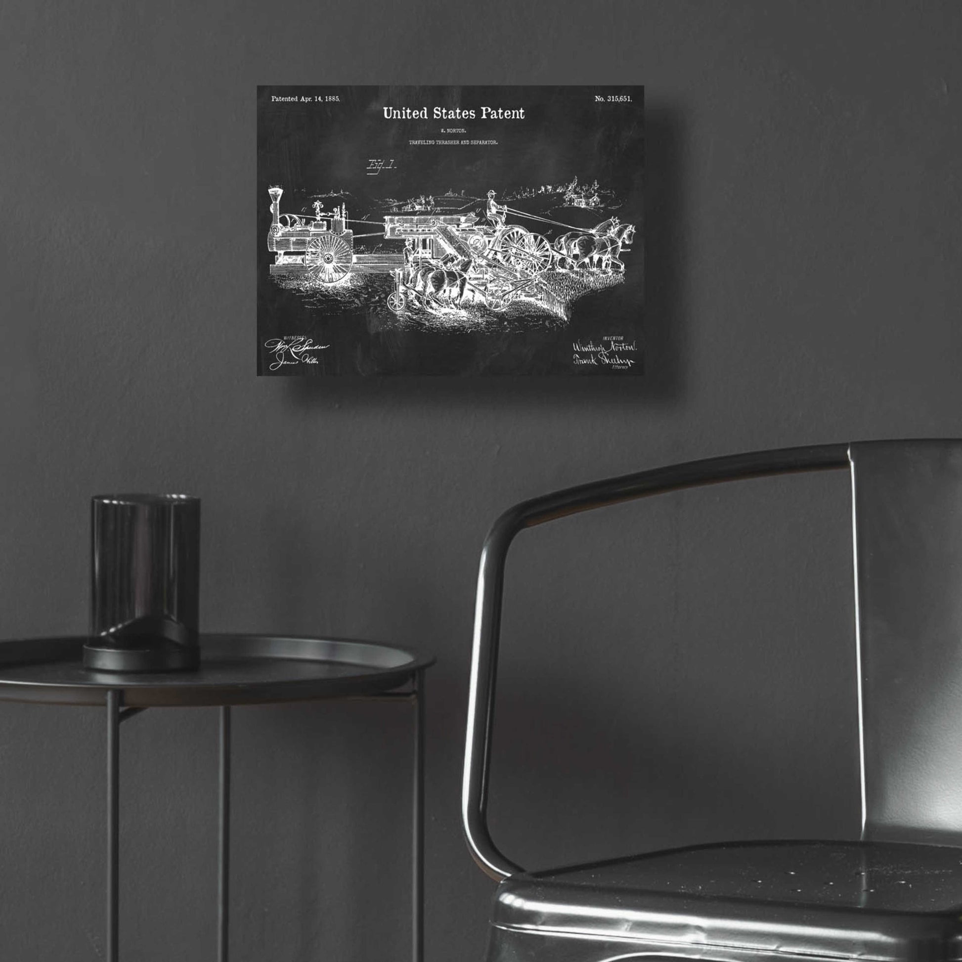 Epic Art 'Traveling Thrasher Blueprint Patent Chalkboard,' Acrylic Glass Wall Art,16x12