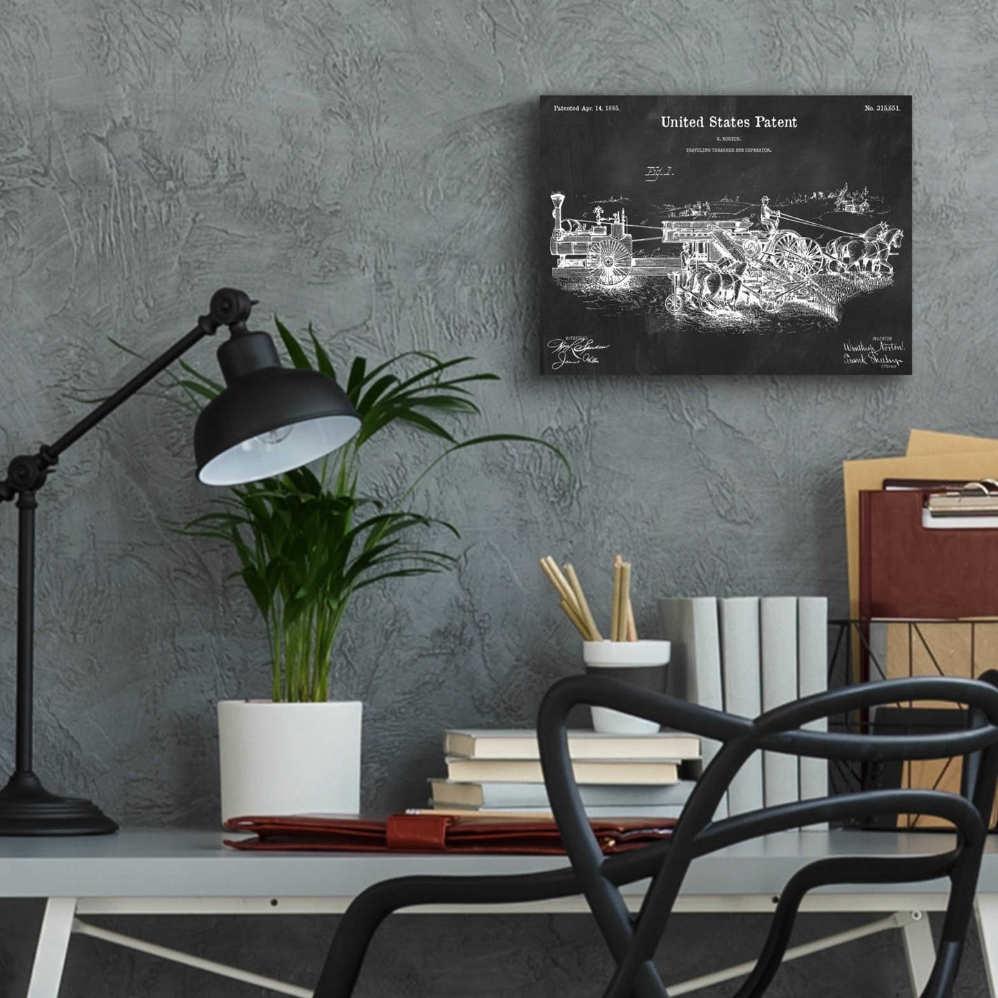 Epic Art 'Traveling Thrasher Blueprint Patent Chalkboard,' Acrylic Glass Wall Art,16x12