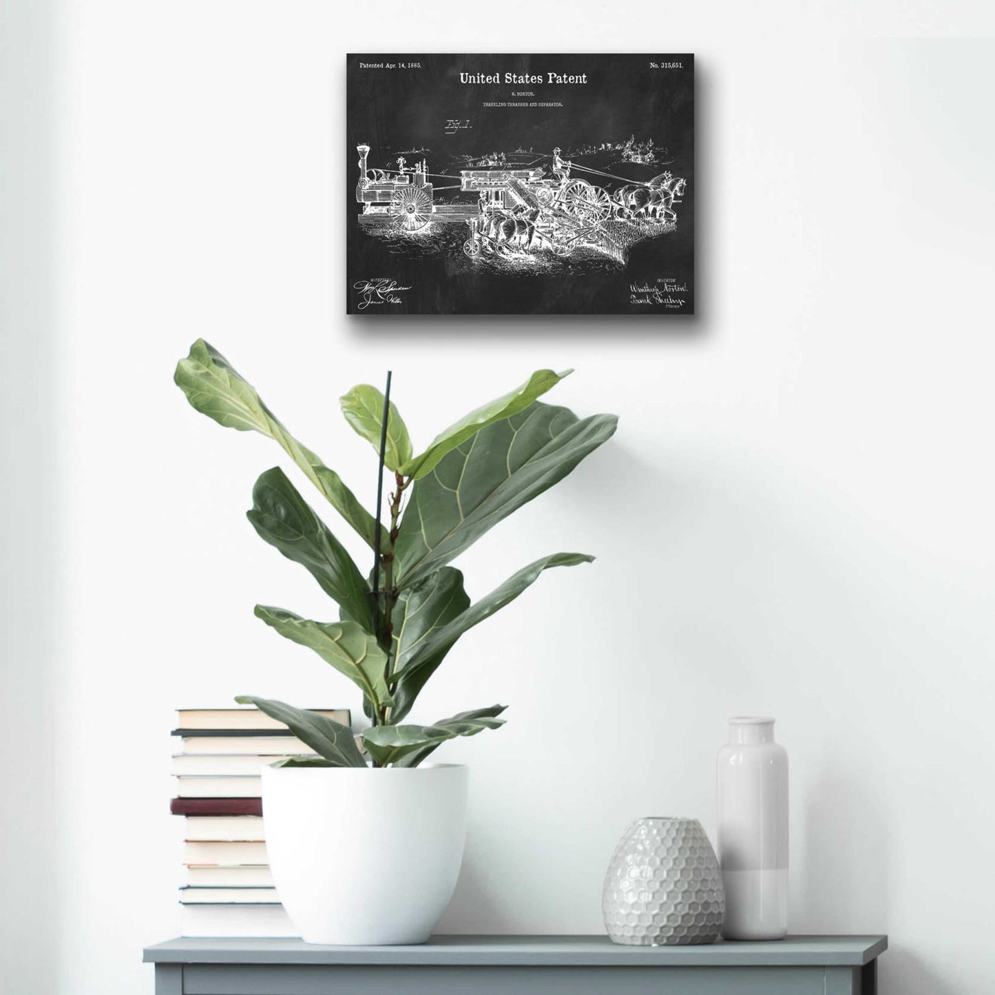 Epic Art 'Traveling Thrasher Blueprint Patent Chalkboard,' Acrylic Glass Wall Art,16x12