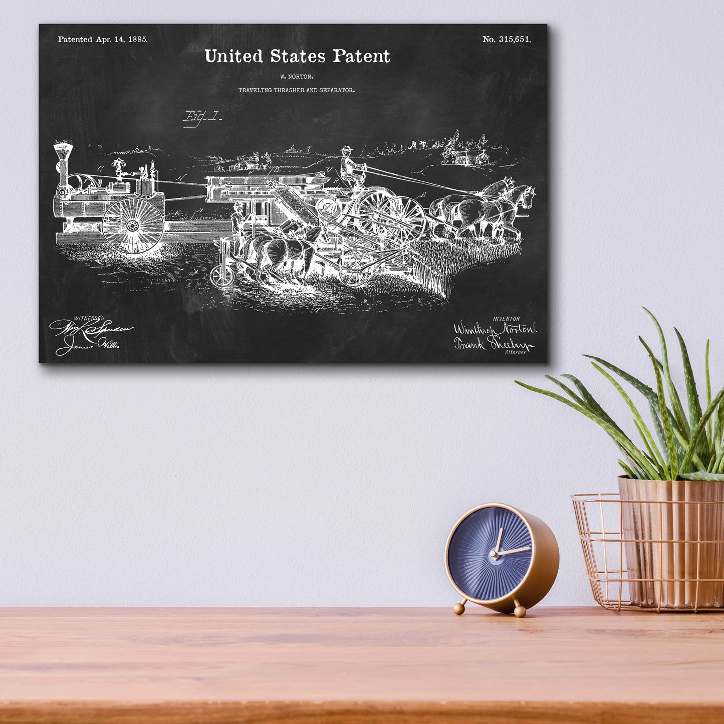 Epic Art 'Traveling Thrasher Blueprint Patent Chalkboard,' Acrylic Glass Wall Art,16x12