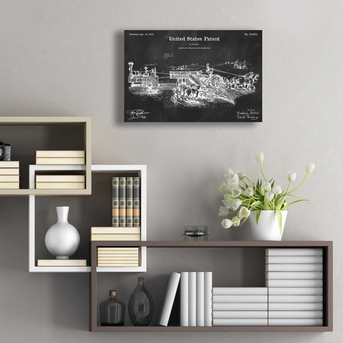 Epic Art 'Traveling Thrasher Blueprint Patent Chalkboard,' Acrylic Glass Wall Art,24x16