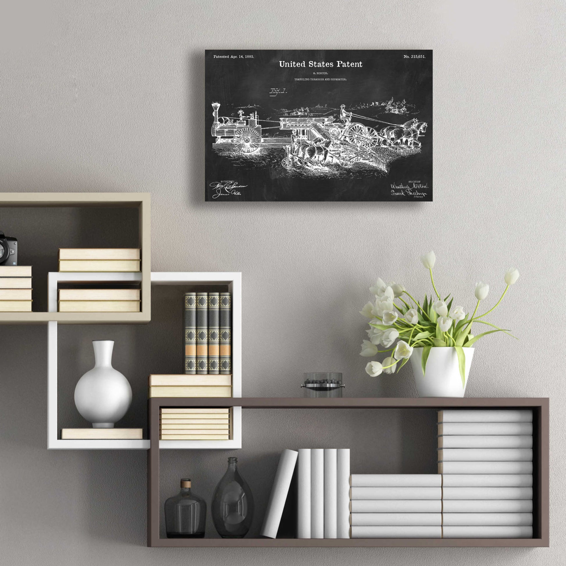 Epic Art 'Traveling Thrasher Blueprint Patent Chalkboard,' Acrylic Glass Wall Art,24x16