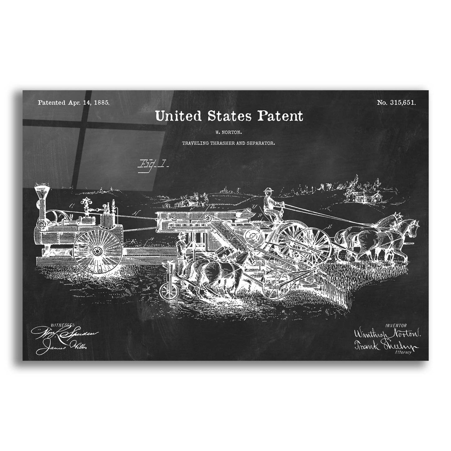 Epic Art 'Traveling Thrasher Blueprint Patent Chalkboard,' Acrylic Glass Wall Art,24x16