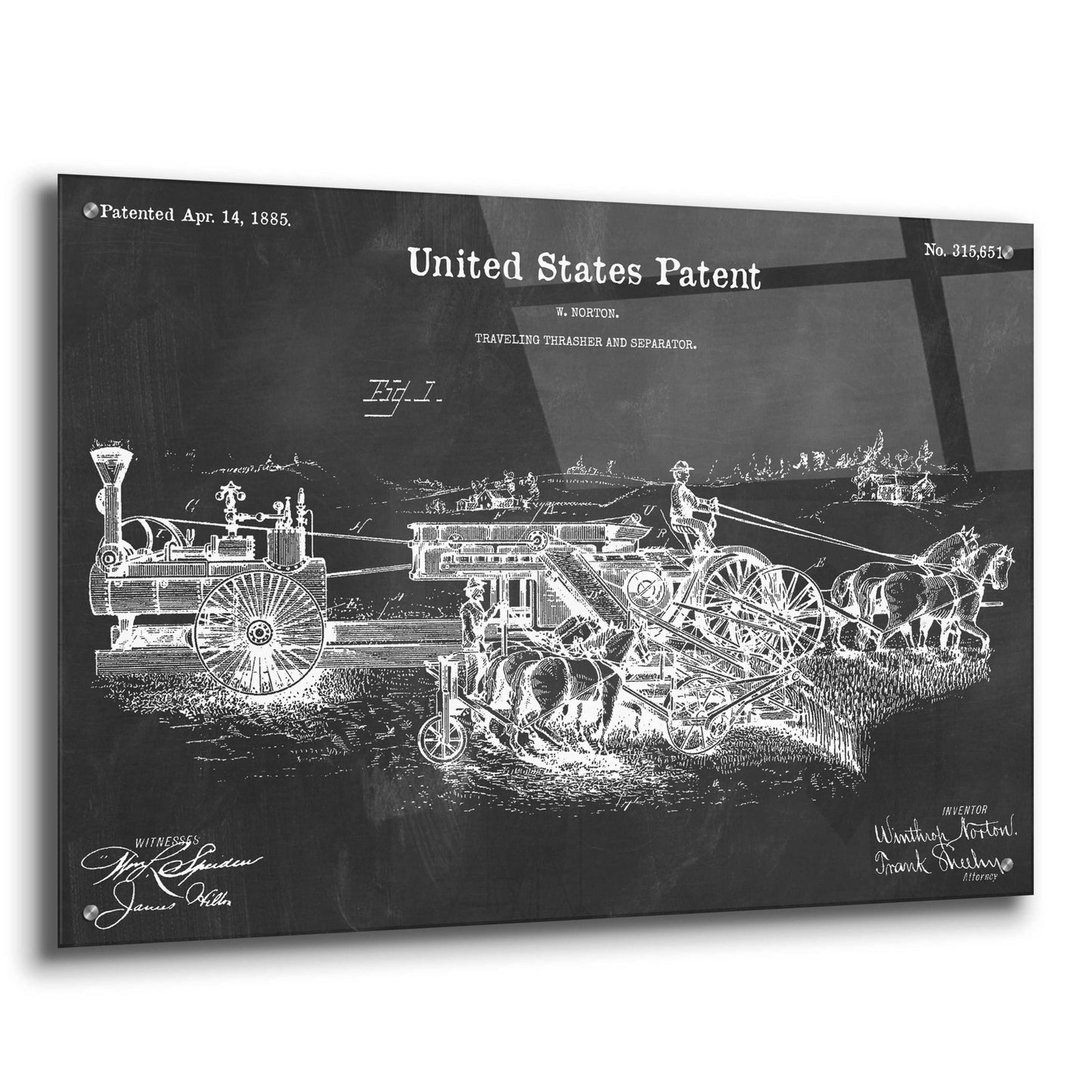 Epic Art 'Traveling Thrasher Blueprint Patent Chalkboard,' Acrylic Glass Wall Art,36x24