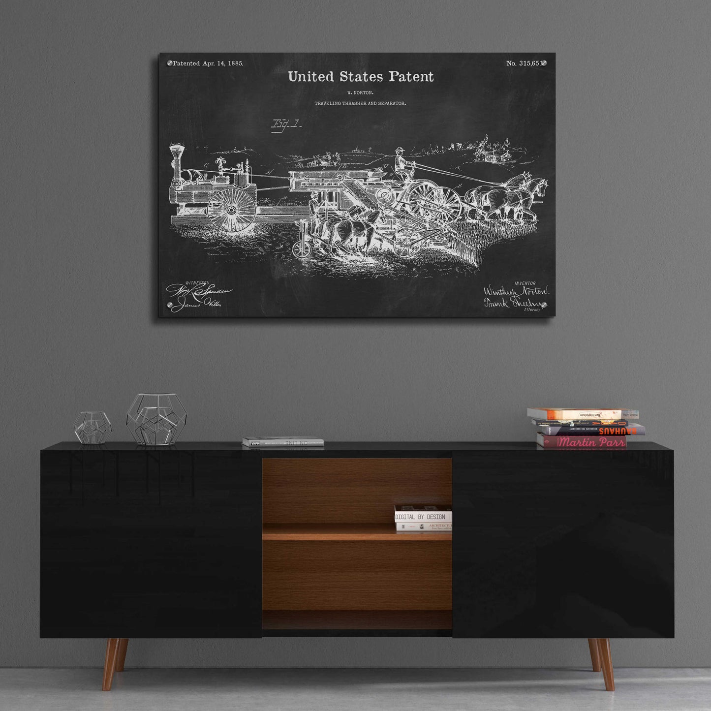 Epic Art 'Traveling Thrasher Blueprint Patent Chalkboard,' Acrylic Glass Wall Art,36x24