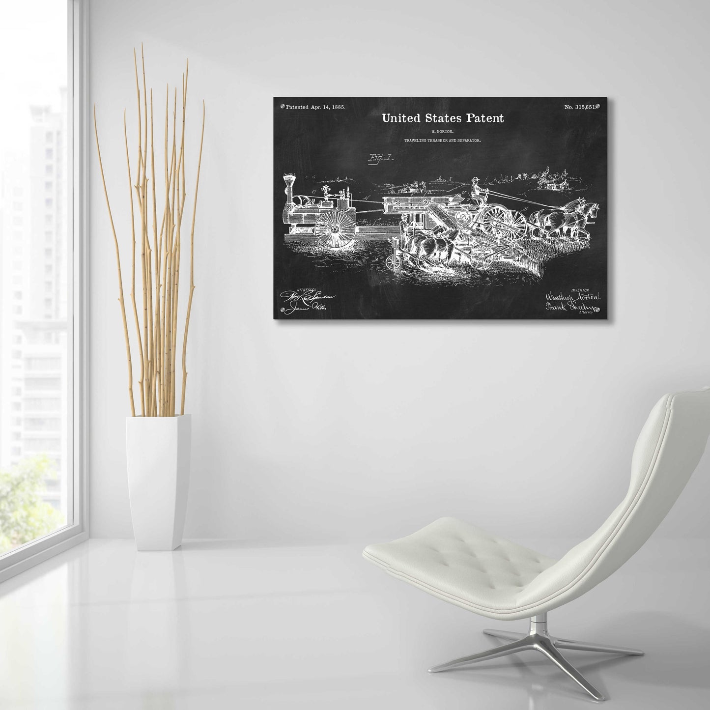 Epic Art 'Traveling Thrasher Blueprint Patent Chalkboard,' Acrylic Glass Wall Art,36x24
