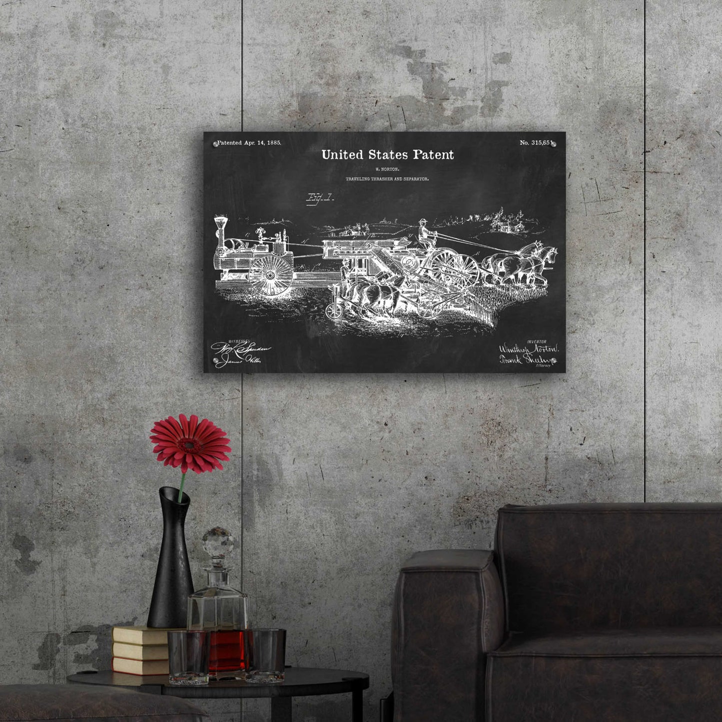 Epic Art 'Traveling Thrasher Blueprint Patent Chalkboard,' Acrylic Glass Wall Art,36x24