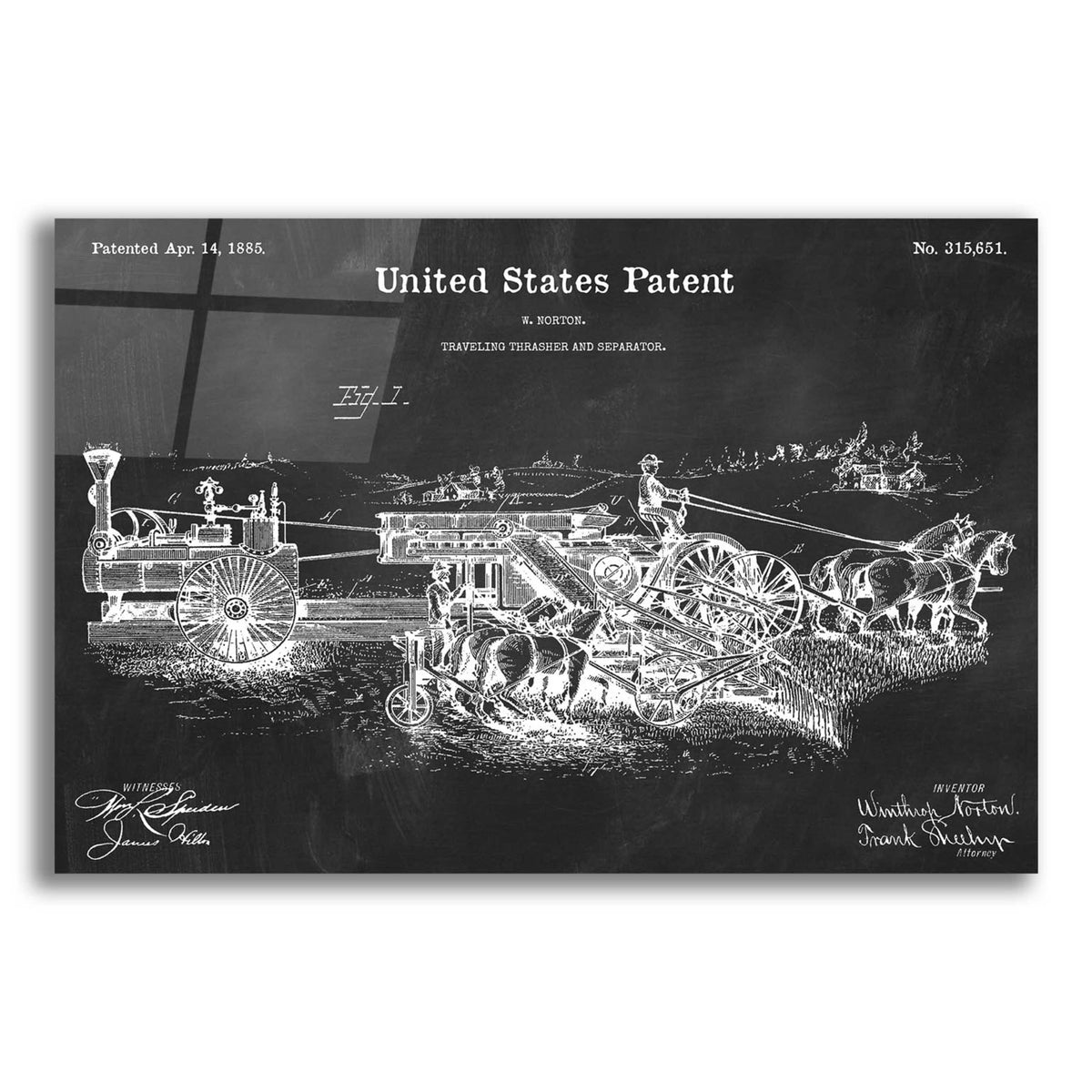 Epic Art 'Traveling Thrasher Blueprint Patent Chalkboard,' Acrylic Glass Wall Art,16x12x1.1x0,26x18x1.1x0,34x26x1.74x0,54x40x1.74x0