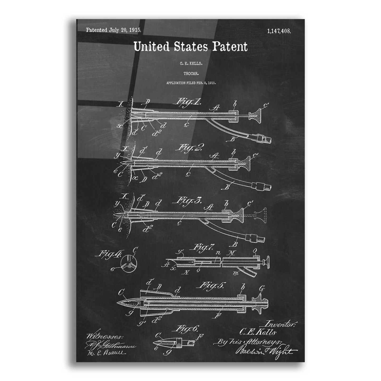 Epic Art 'Trocar Blueprint Patent Chalkboard,' Acrylic Glass Wall Art,16x24