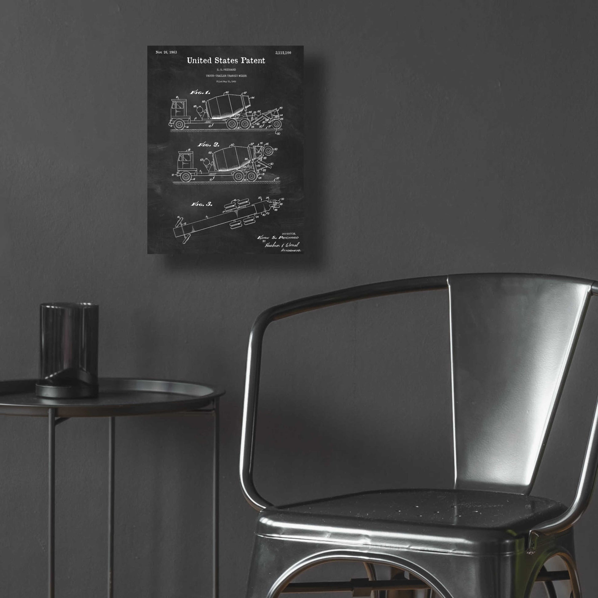 Epic Art 'Truck Trailer Transit Mixer Blueprint Patent Chalkboard,' Acrylic Glass Wall Art,12x16
