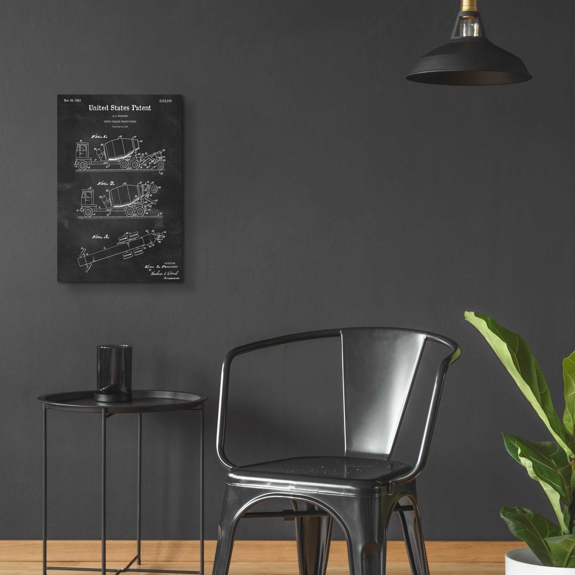 Epic Art 'Truck Trailer Transit Mixer Blueprint Patent Chalkboard,' Acrylic Glass Wall Art,16x24