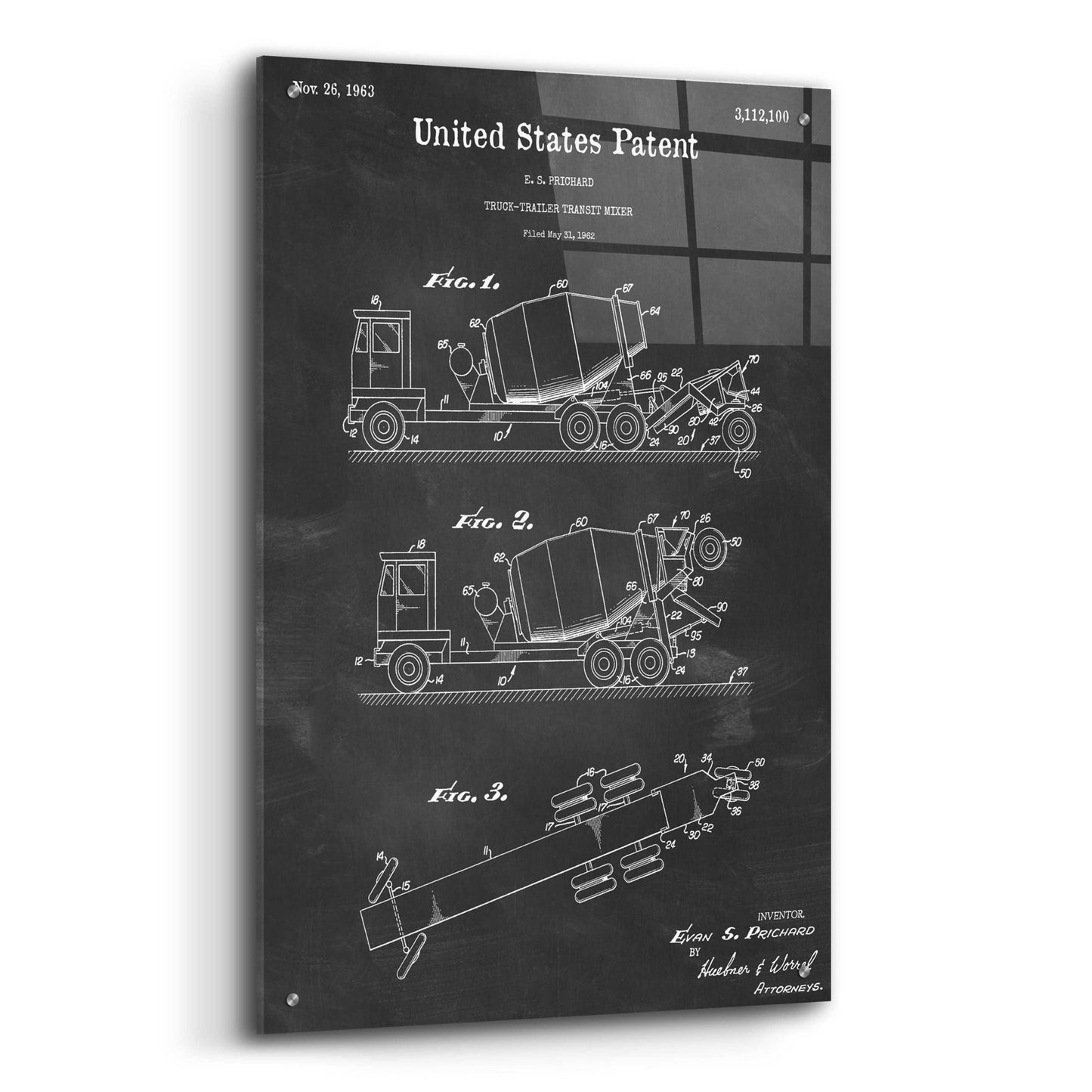 Epic Art 'Truck Trailer Transit Mixer Blueprint Patent Chalkboard,' Acrylic Glass Wall Art,24x36