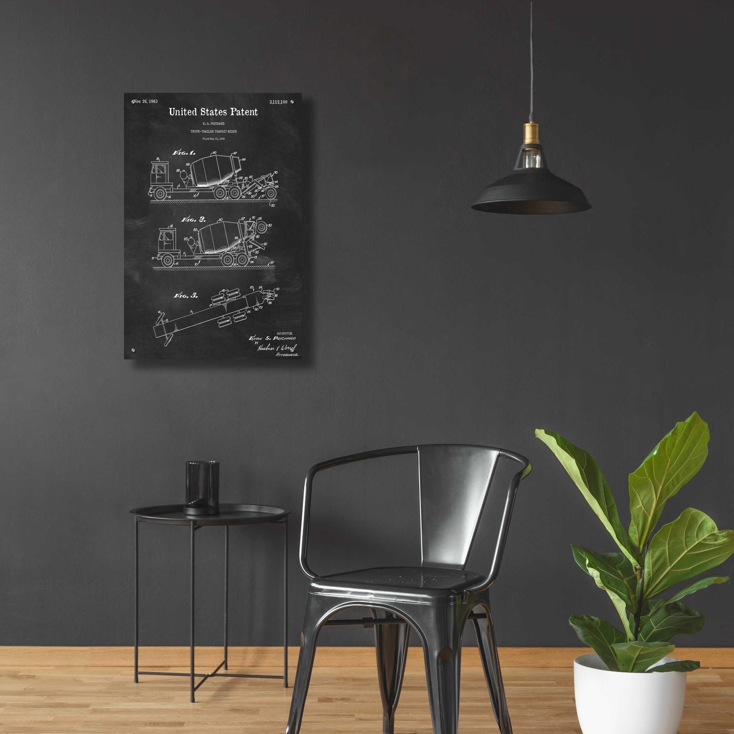 Epic Art 'Truck Trailer Transit Mixer Blueprint Patent Chalkboard,' Acrylic Glass Wall Art,24x36