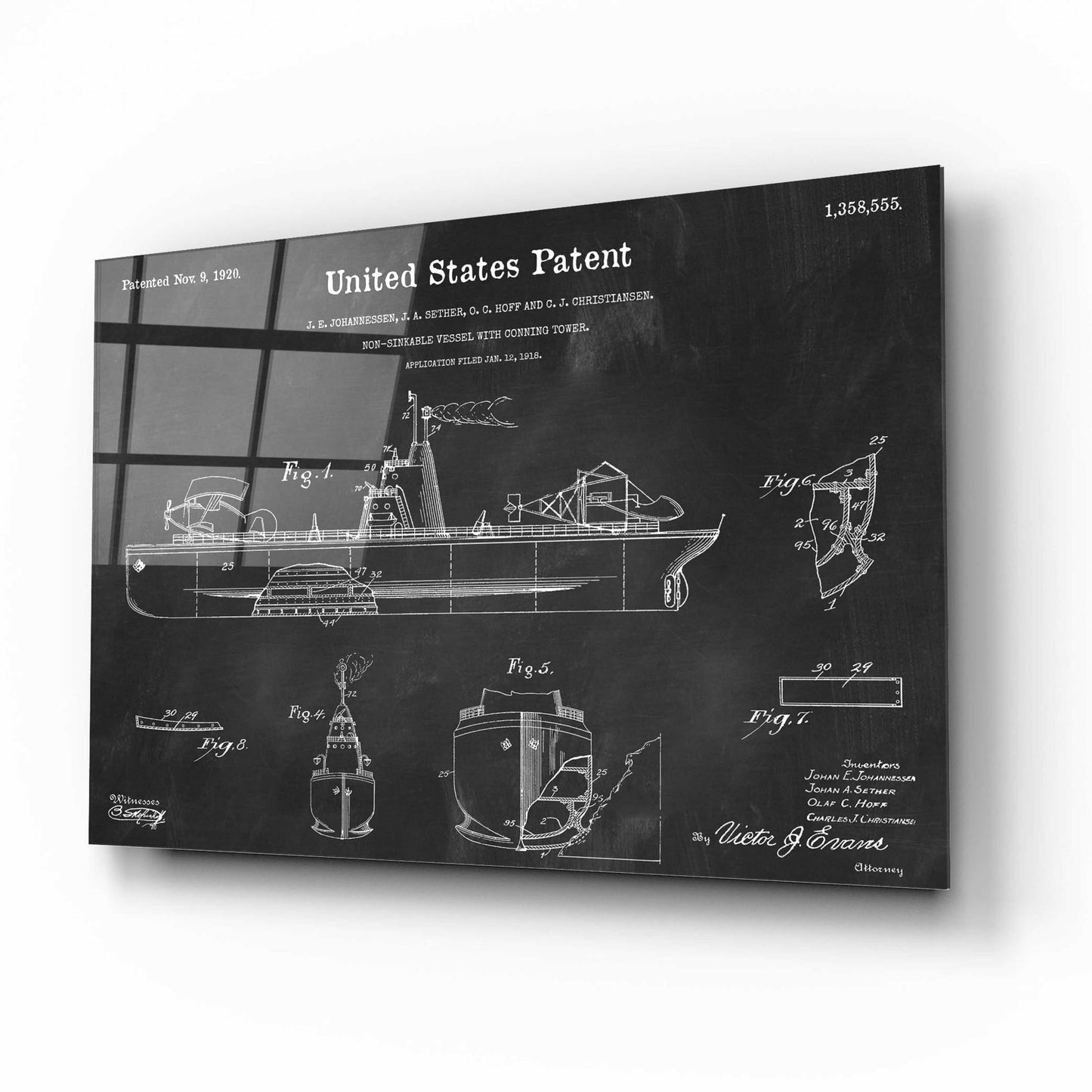 Epic Art 'Non-Sinkable Vessel Blueprint Patent Chalkboard,' Acrylic Glass Wall Art,16x12
