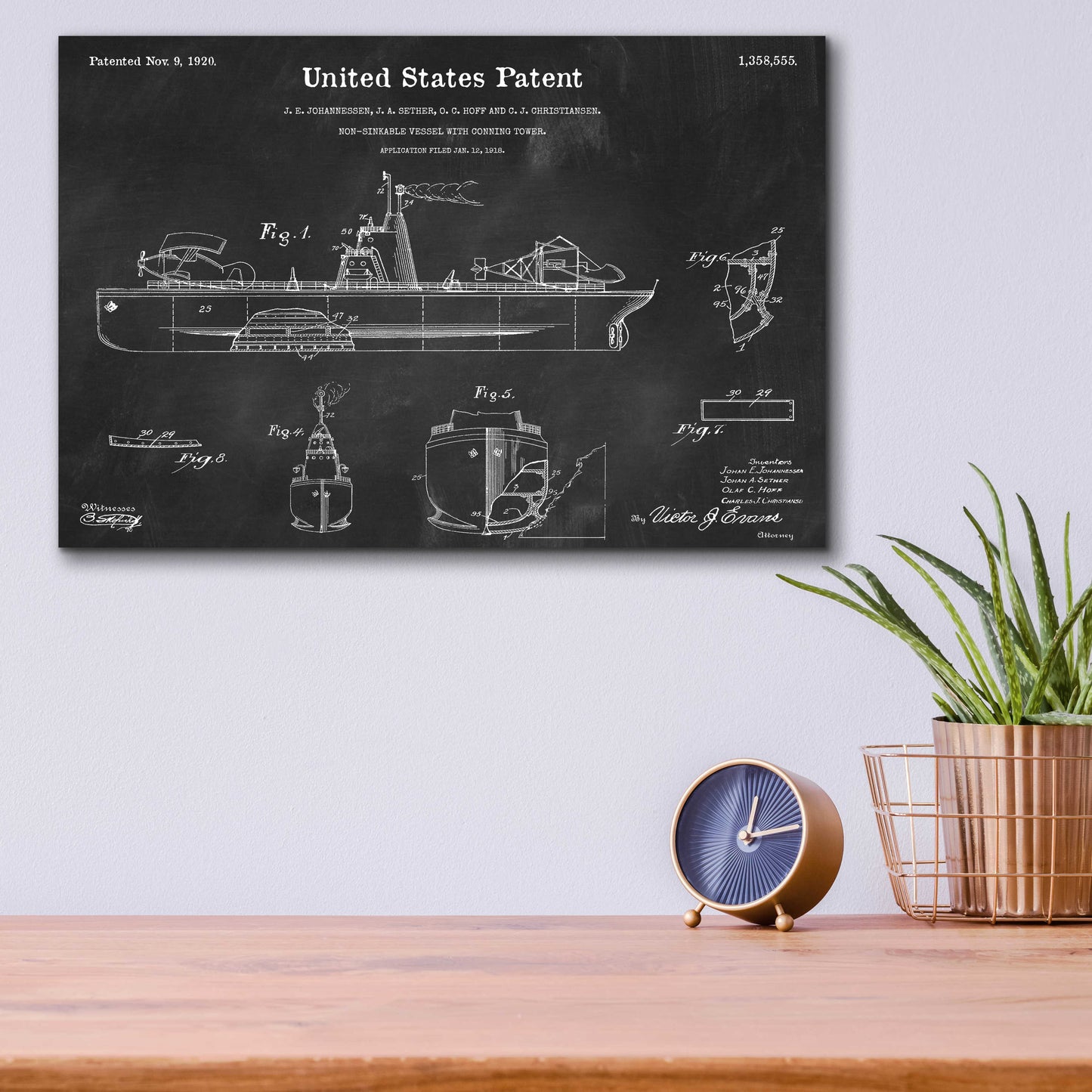 Epic Art 'Non-Sinkable Vessel Blueprint Patent Chalkboard,' Acrylic Glass Wall Art,16x12
