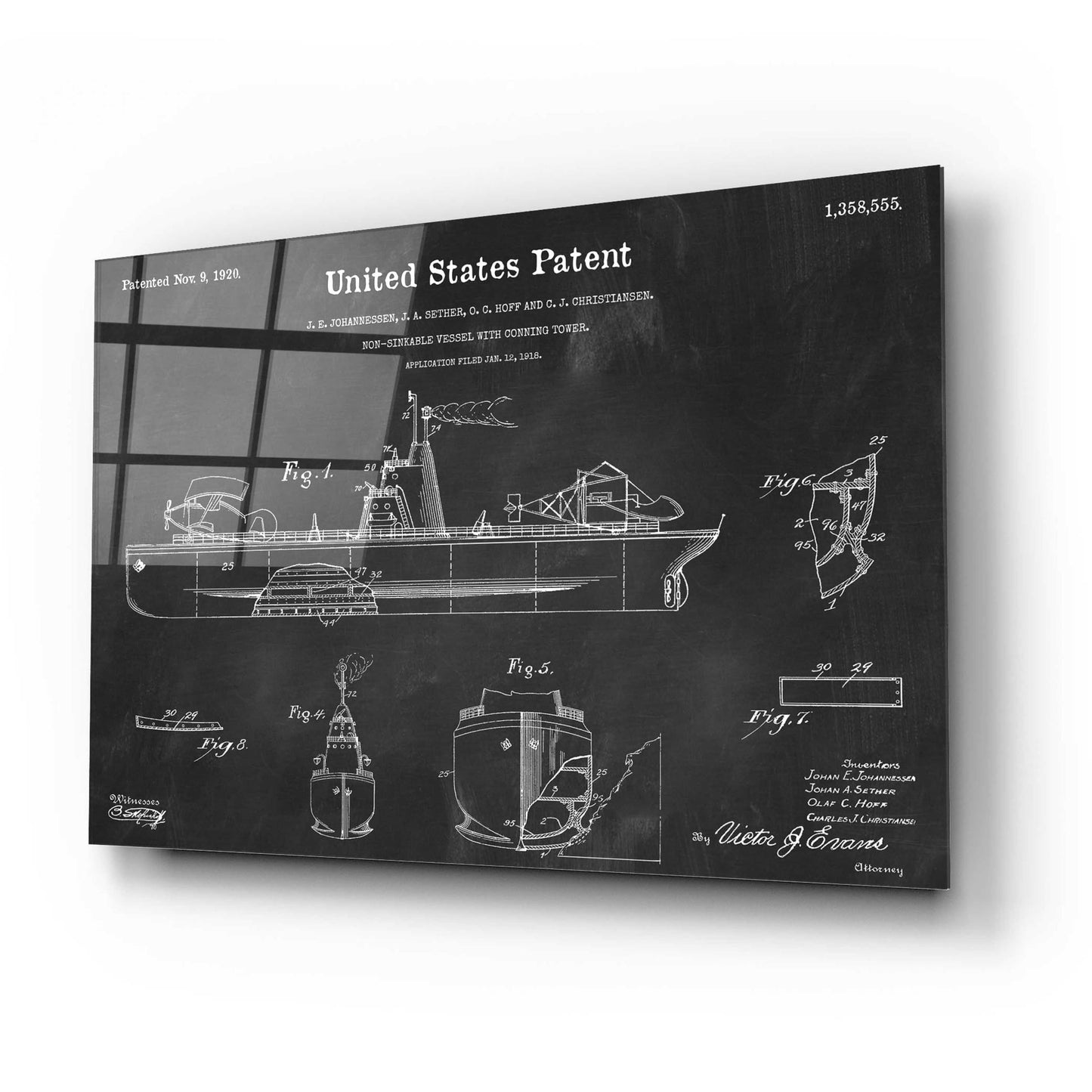 Epic Art 'Non-Sinkable Vessel Blueprint Patent Chalkboard,' Acrylic Glass Wall Art,24x16