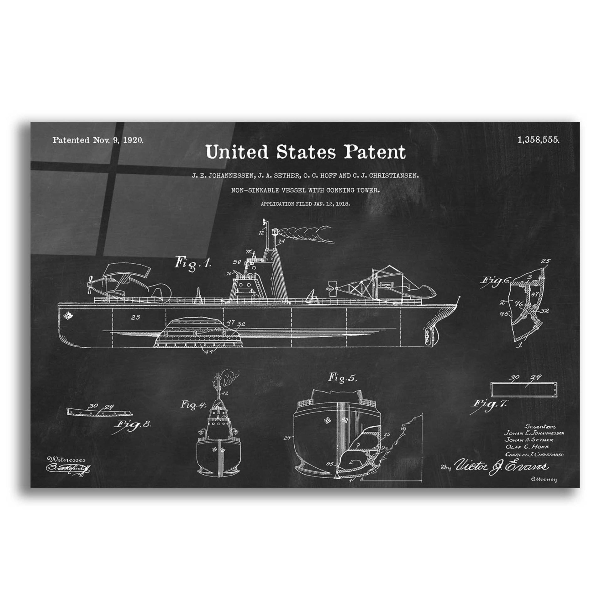 Epic Art 'Non-Sinkable Vessel Blueprint Patent Chalkboard,' Acrylic Glass Wall Art,24x16