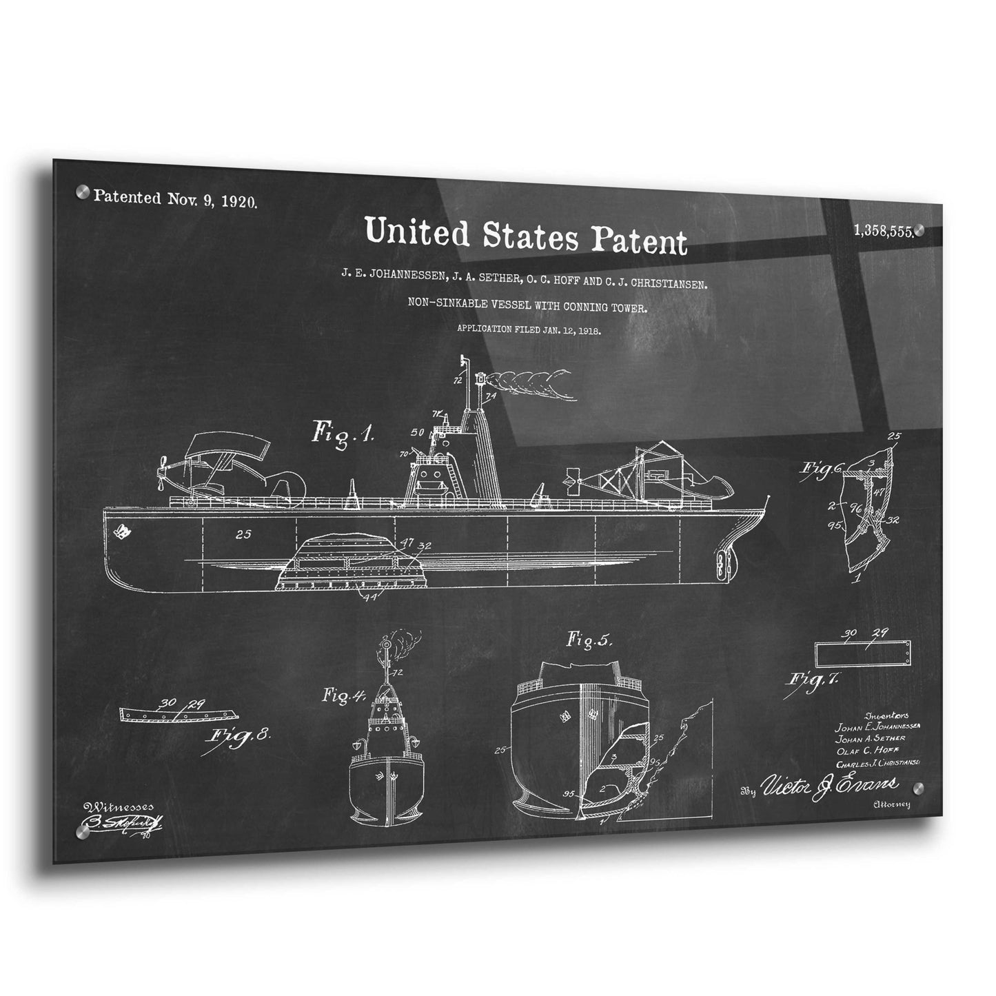Epic Art 'Non-Sinkable Vessel Blueprint Patent Chalkboard,' Acrylic Glass Wall Art,36x24