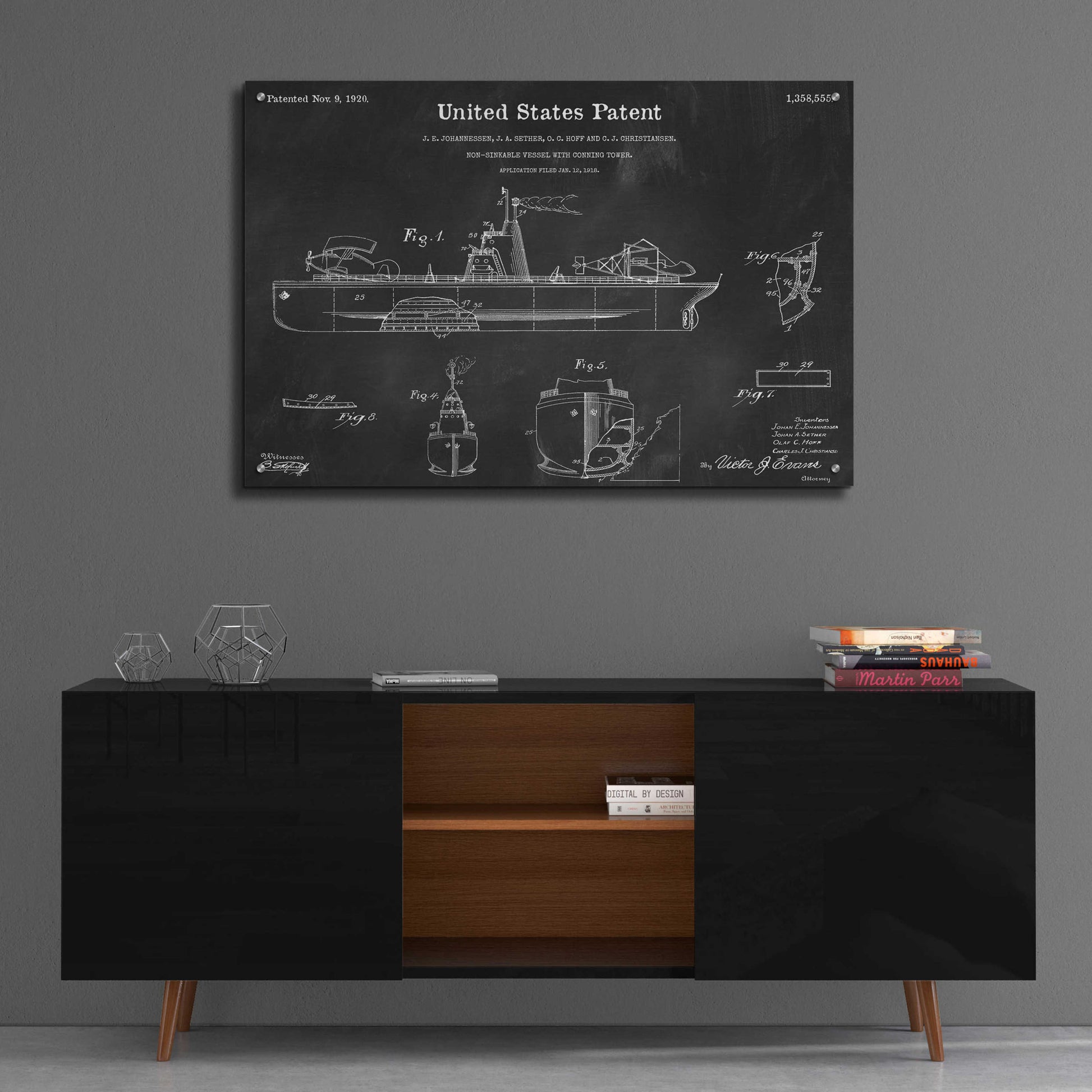 Epic Art 'Non-Sinkable Vessel Blueprint Patent Chalkboard,' Acrylic Glass Wall Art,36x24