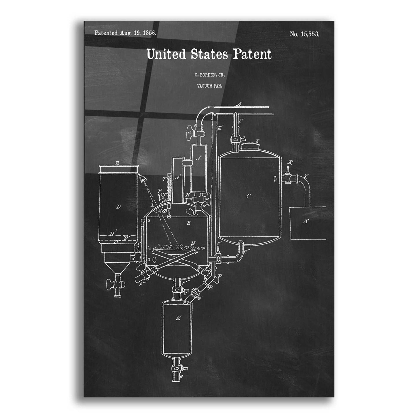 Epic Art 'Vacuum Pan Blueprint Patent Chalkboard,' Acrylic Glass Wall Art,16x24