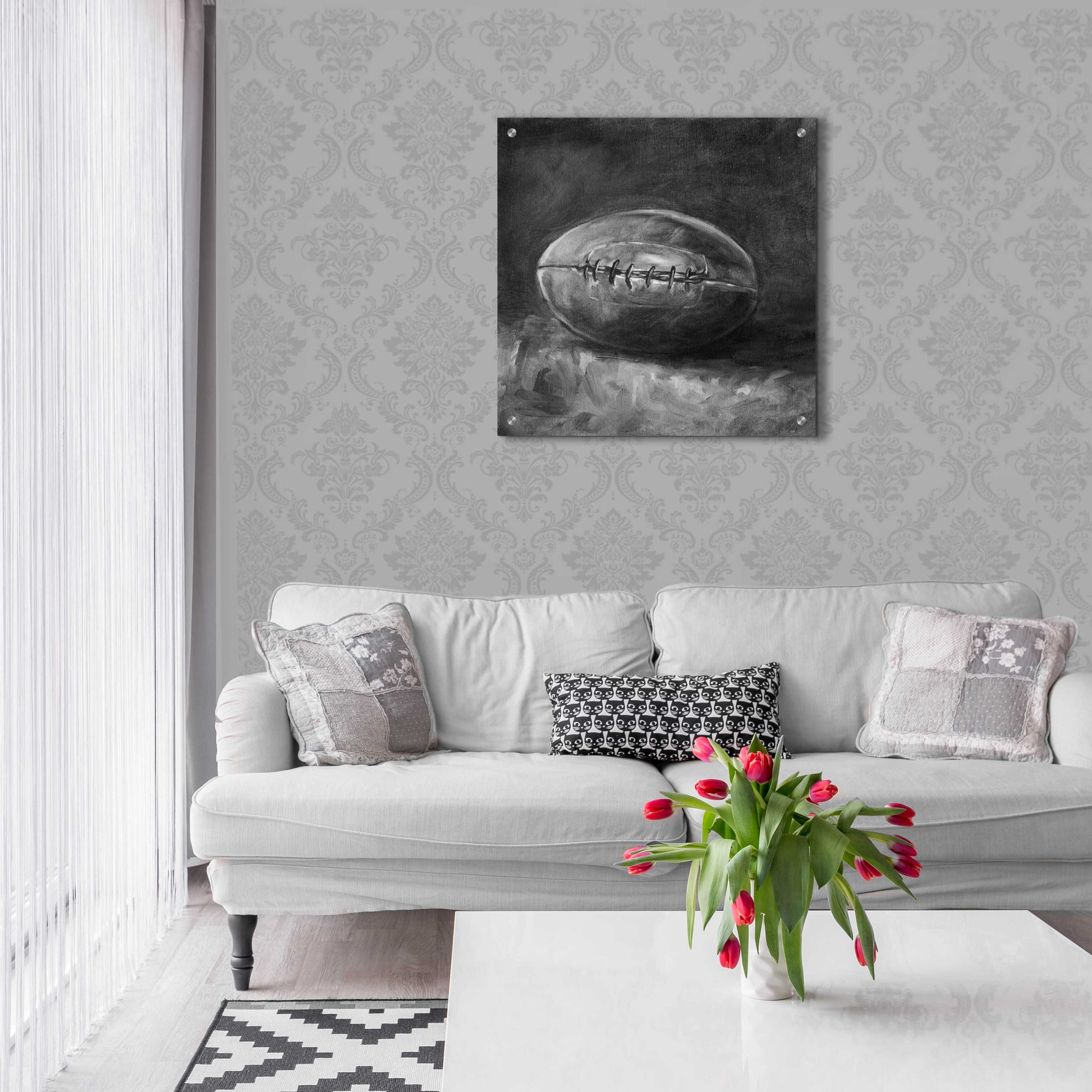 Epic Art 'Rustic Sports IV Black and White' by Ethan Harper, Acrylic Glass Wall Art,24x24