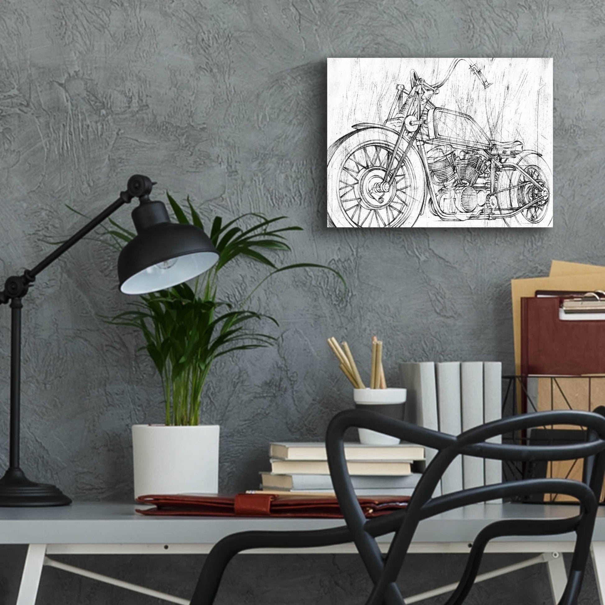 Epic Art 'Inverted Motorcycle Mechanical Sketch II' by Ethan Harper, Acrylic Glass Wall Art,16x12