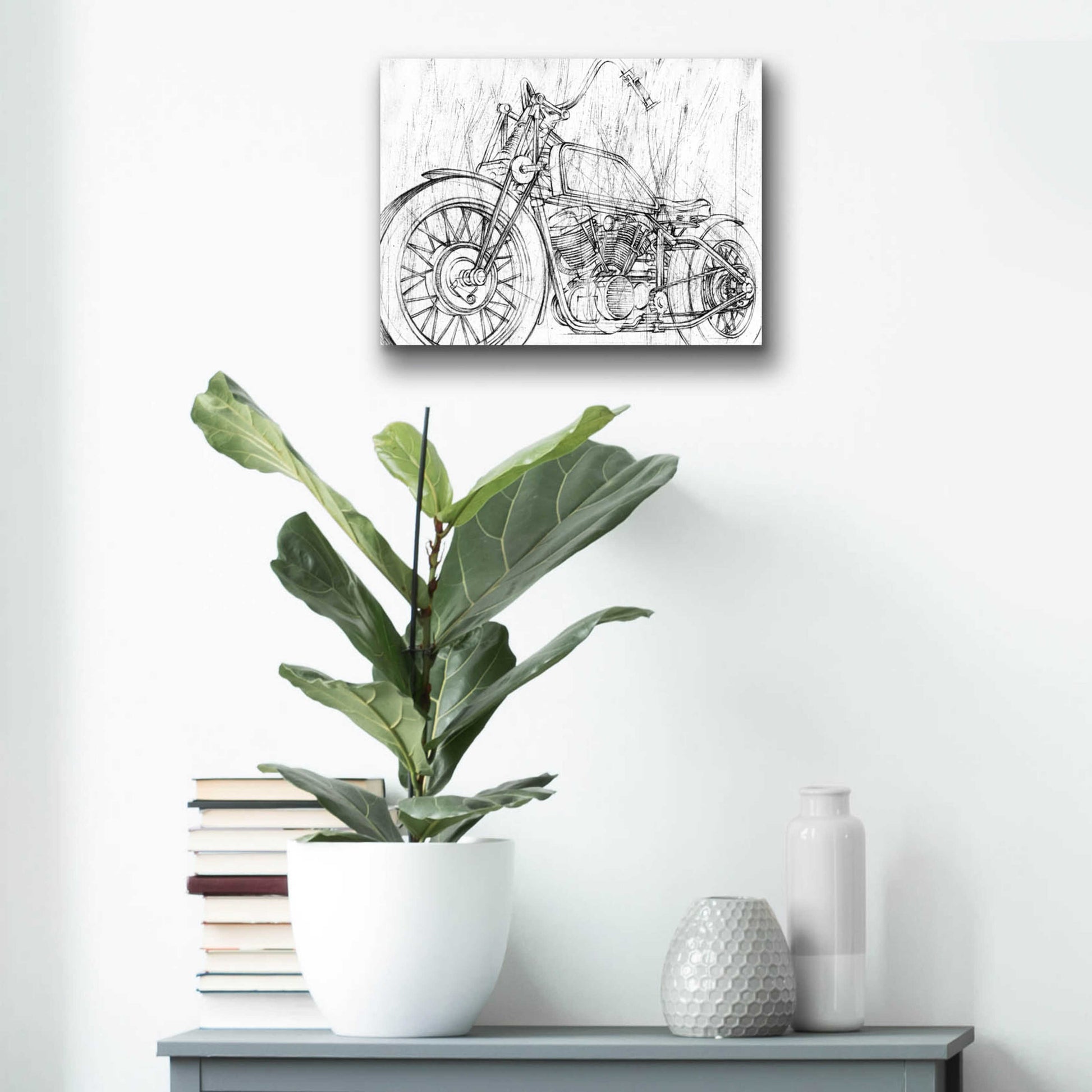 Epic Art 'Inverted Motorcycle Mechanical Sketch II' by Ethan Harper, Acrylic Glass Wall Art,16x12