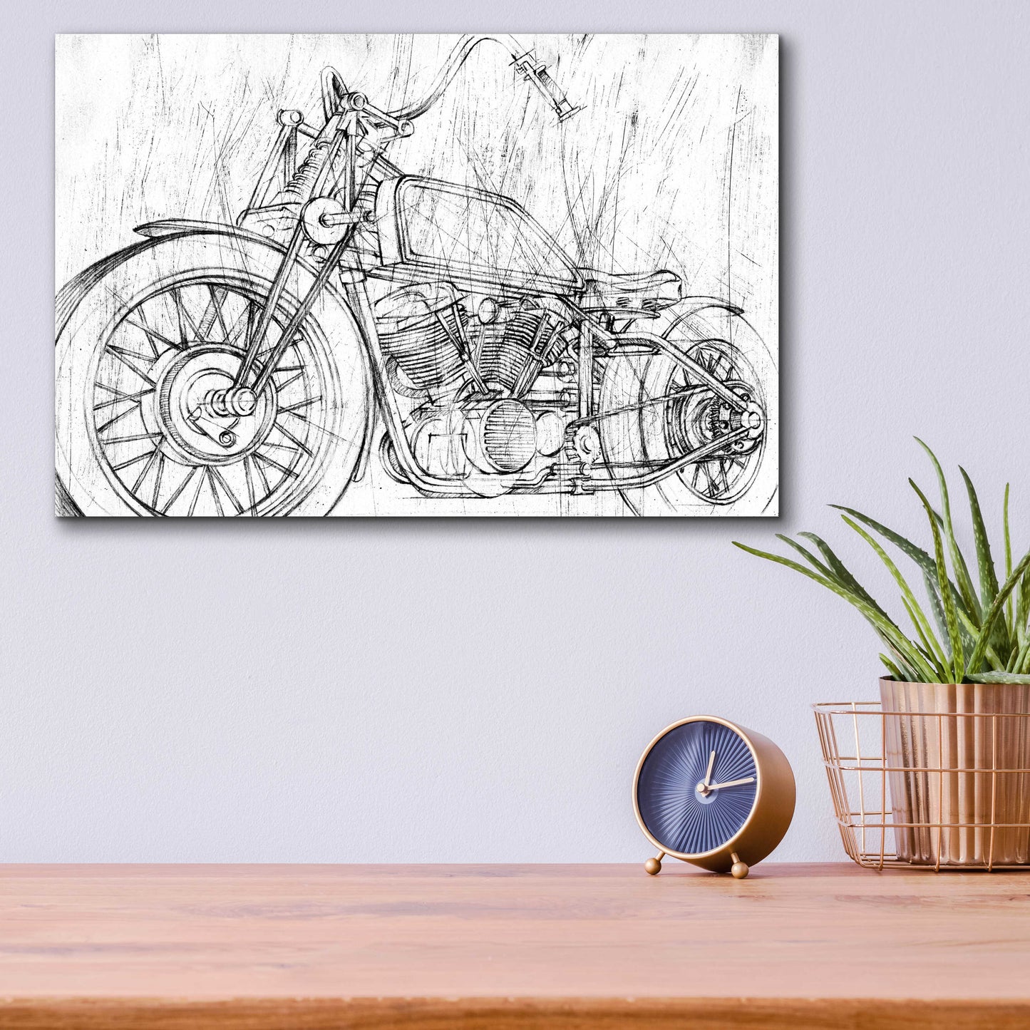 Epic Art 'Inverted Motorcycle Mechanical Sketch II' by Ethan Harper, Acrylic Glass Wall Art,16x12