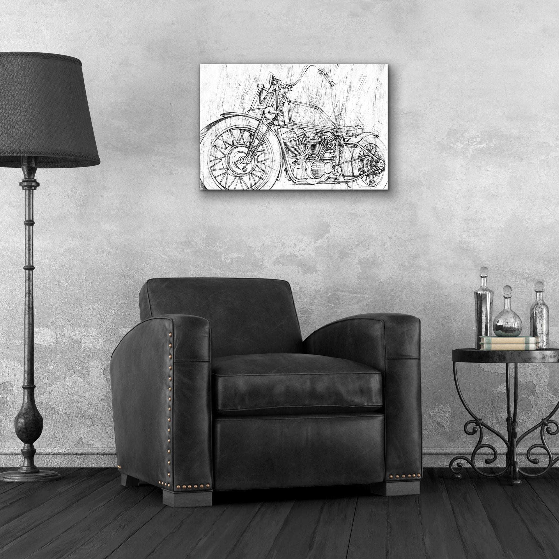 Epic Art 'Inverted Motorcycle Mechanical Sketch II' by Ethan Harper, Acrylic Glass Wall Art,24x16