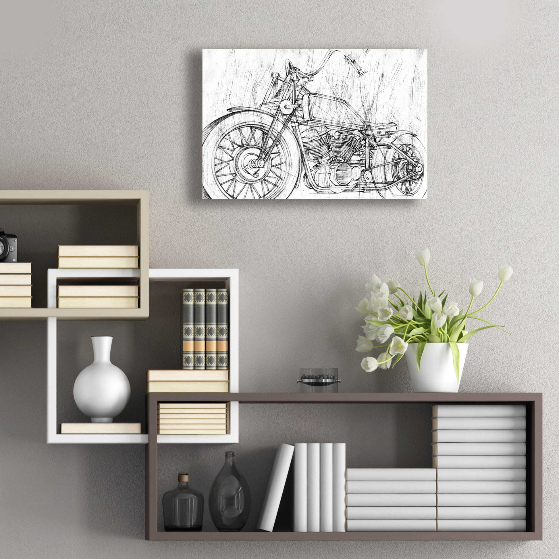 Epic Art 'Inverted Motorcycle Mechanical Sketch II' by Ethan Harper, Acrylic Glass Wall Art,24x16