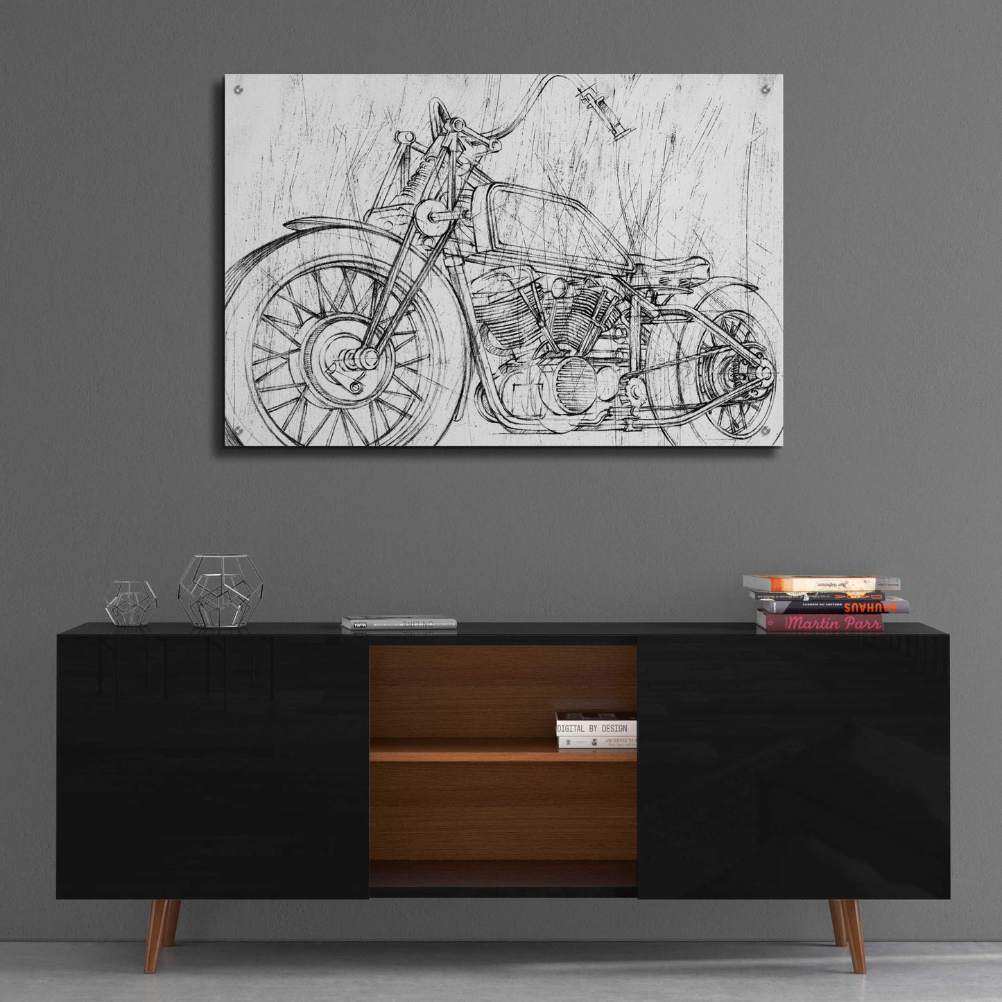 Epic Art 'Inverted Motorcycle Mechanical Sketch II' by Ethan Harper, Acrylic Glass Wall Art,36x24