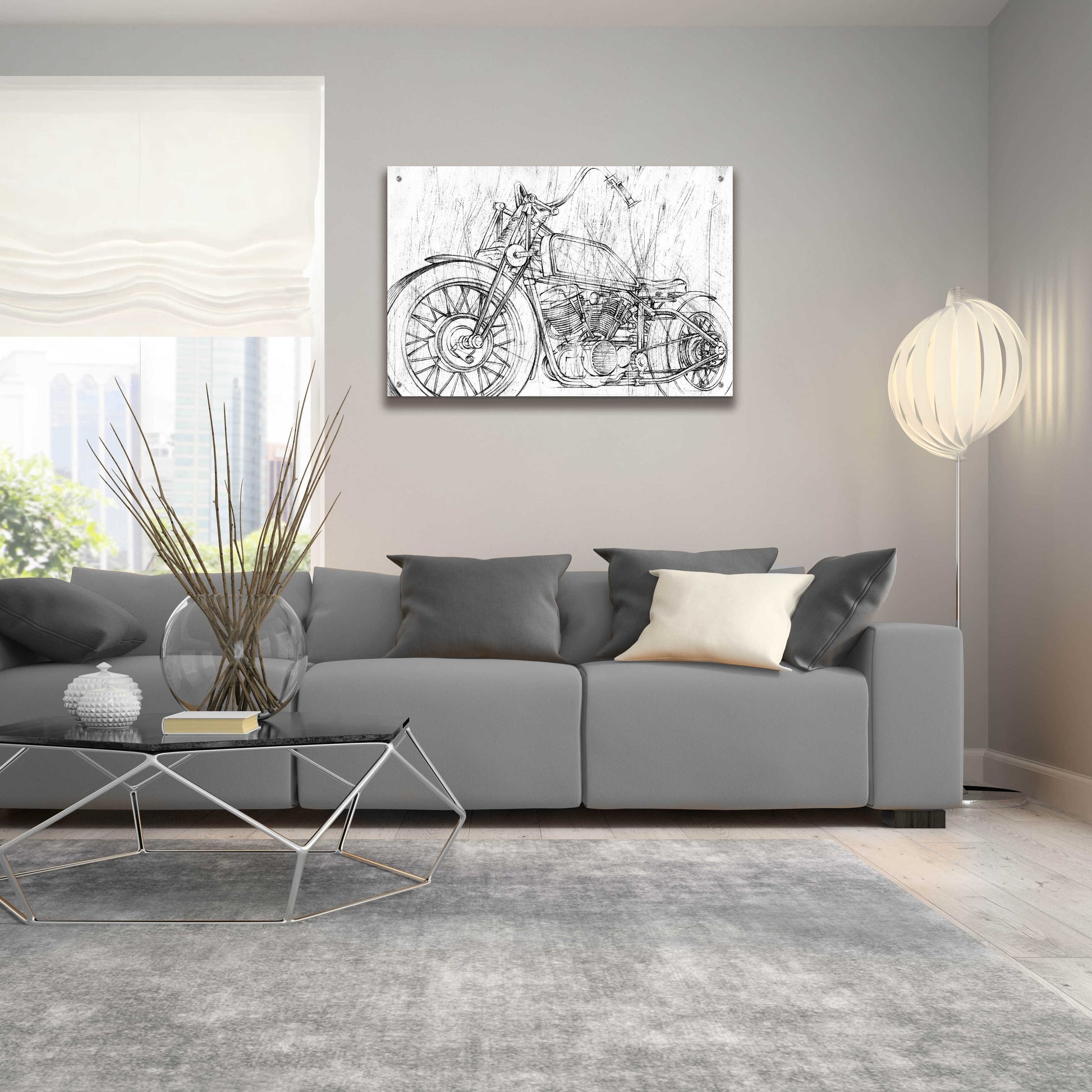 Epic Art 'Inverted Motorcycle Mechanical Sketch II' by Ethan Harper, Acrylic Glass Wall Art,36x24