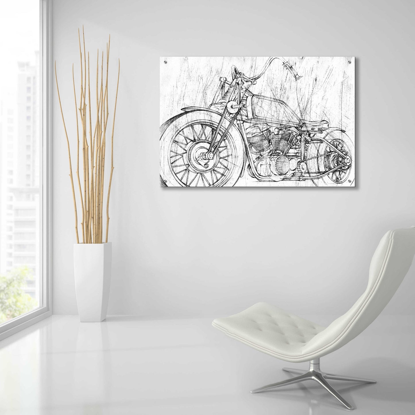 Epic Art 'Inverted Motorcycle Mechanical Sketch II' by Ethan Harper, Acrylic Glass Wall Art,36x24