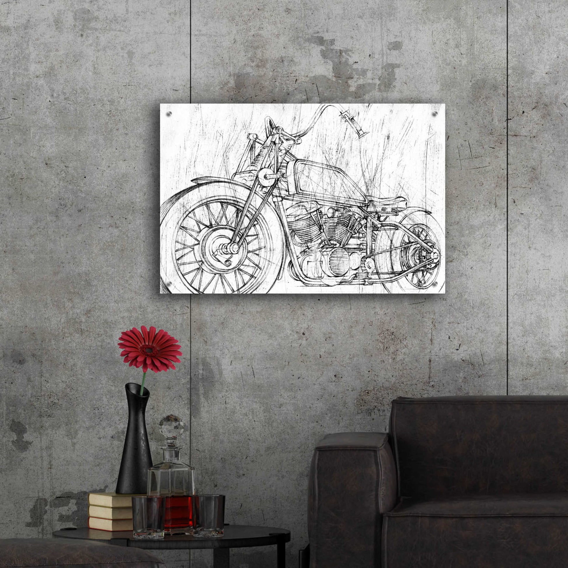 Epic Art 'Inverted Motorcycle Mechanical Sketch II' by Ethan Harper, Acrylic Glass Wall Art,36x24