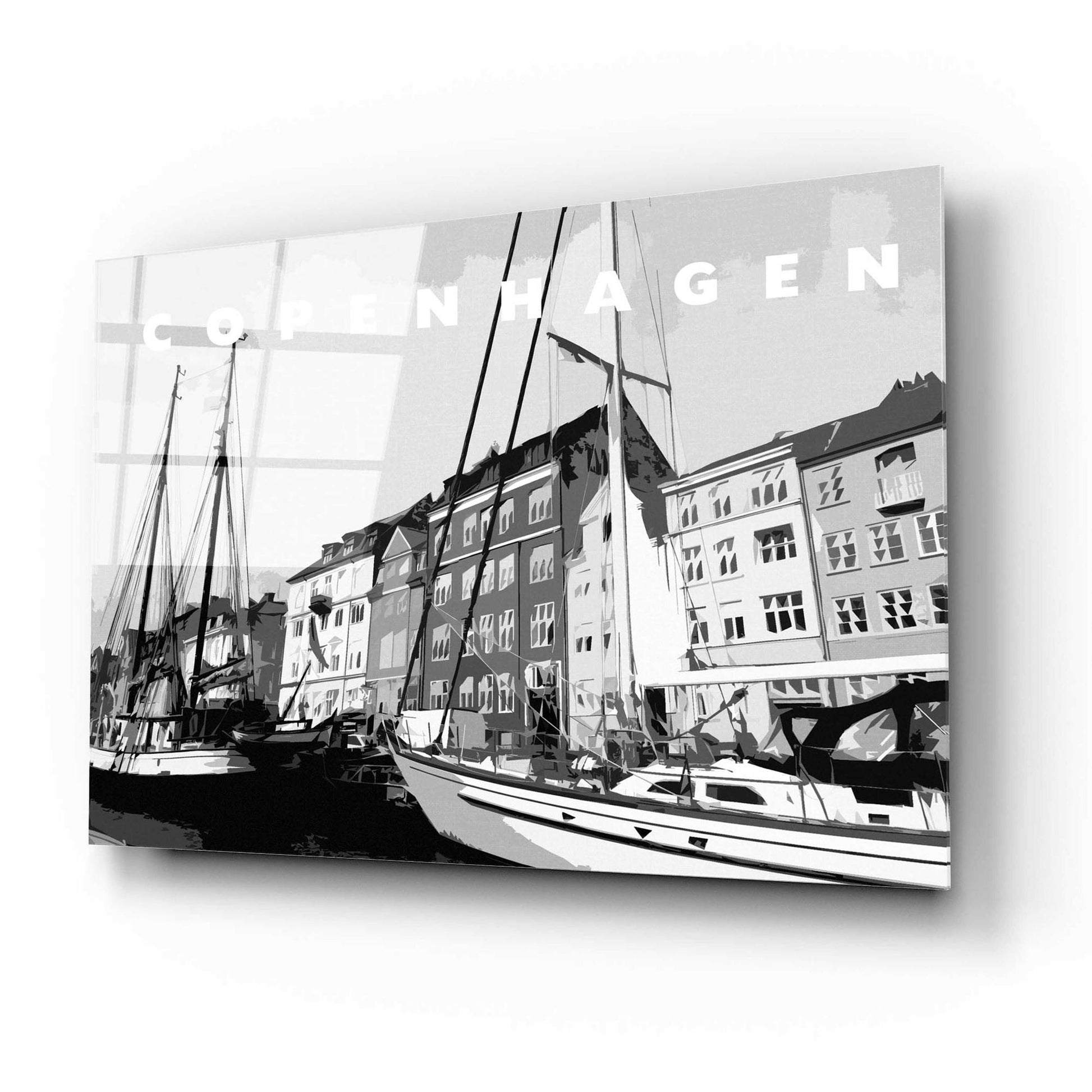 Epic Art 'Copenhagen Poster Black And White' by Linda Woods, Acrylic Glass Wall Art,16x12