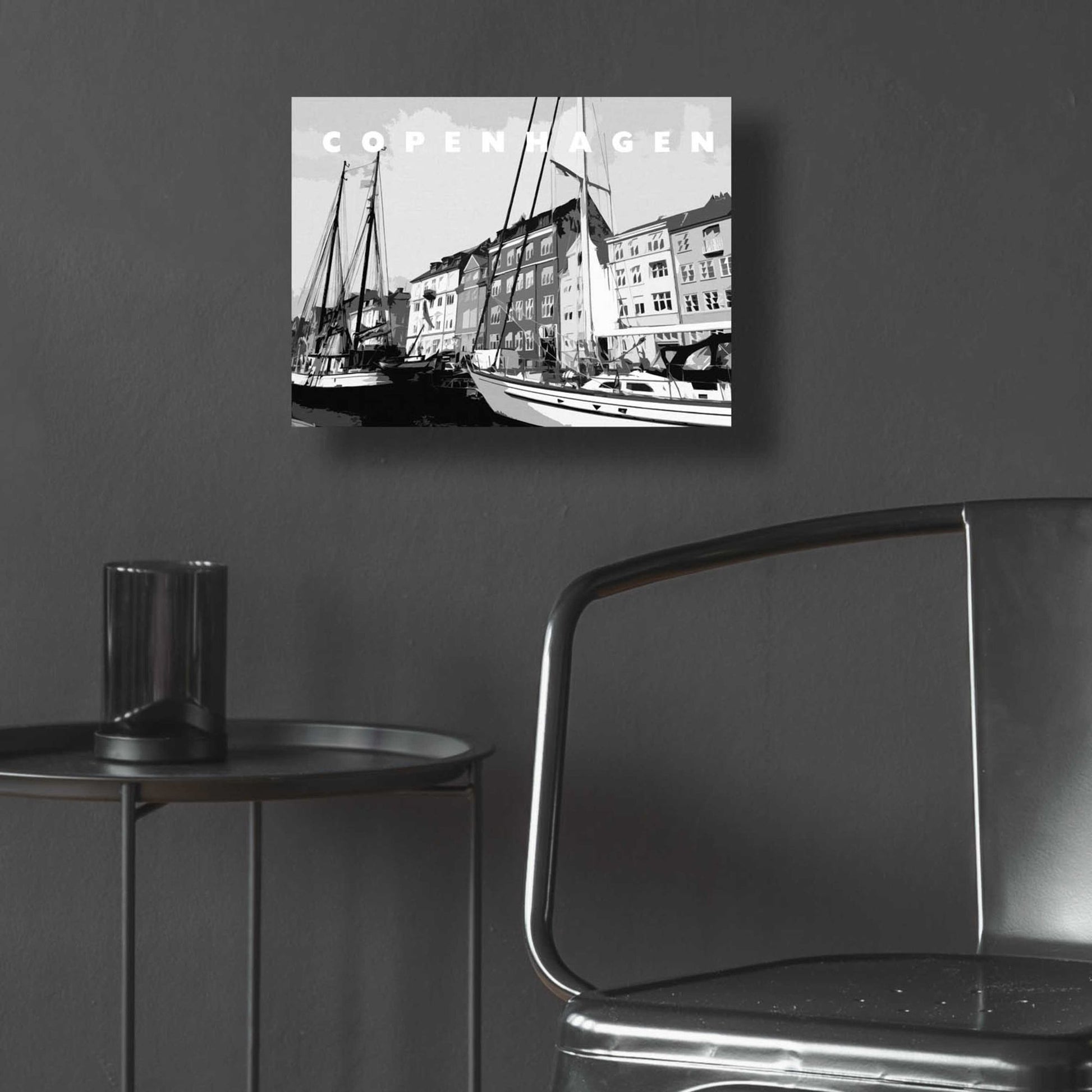 Epic Art 'Copenhagen Poster Black And White' by Linda Woods, Acrylic Glass Wall Art,16x12