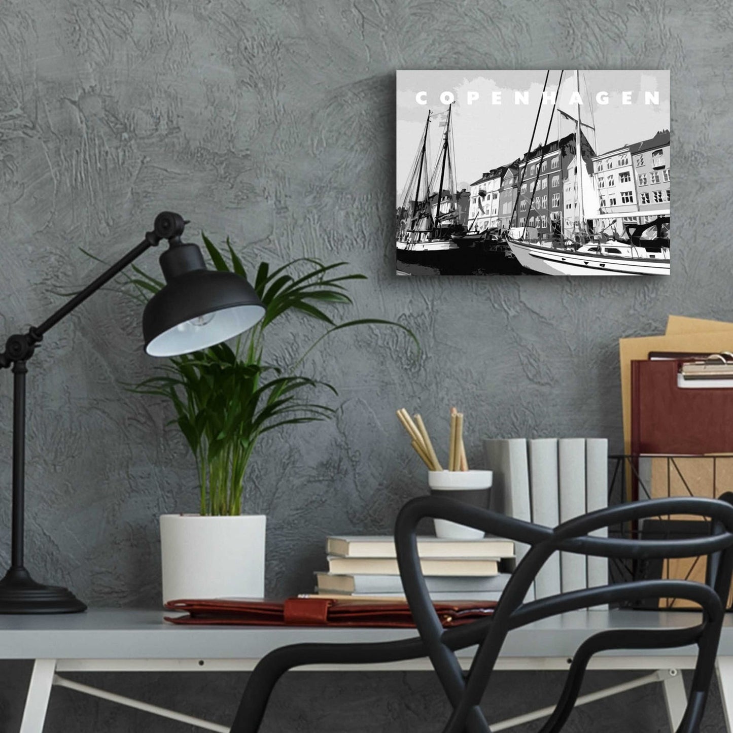 Epic Art 'Copenhagen Poster Black And White' by Linda Woods, Acrylic Glass Wall Art,16x12