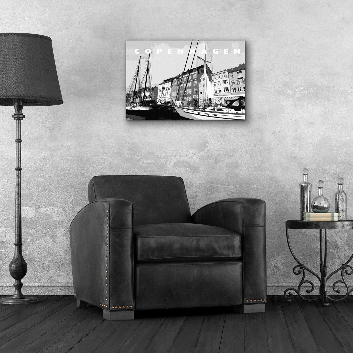 Epic Art 'Copenhagen Poster Black And White' by Linda Woods, Acrylic Glass Wall Art,24x16