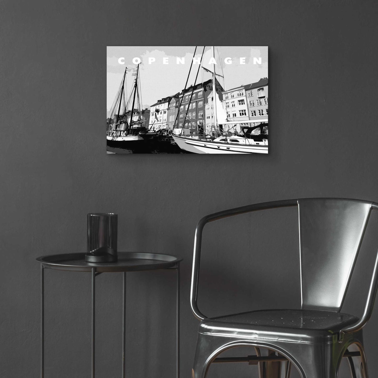 Epic Art 'Copenhagen Poster Black And White' by Linda Woods, Acrylic Glass Wall Art,24x16