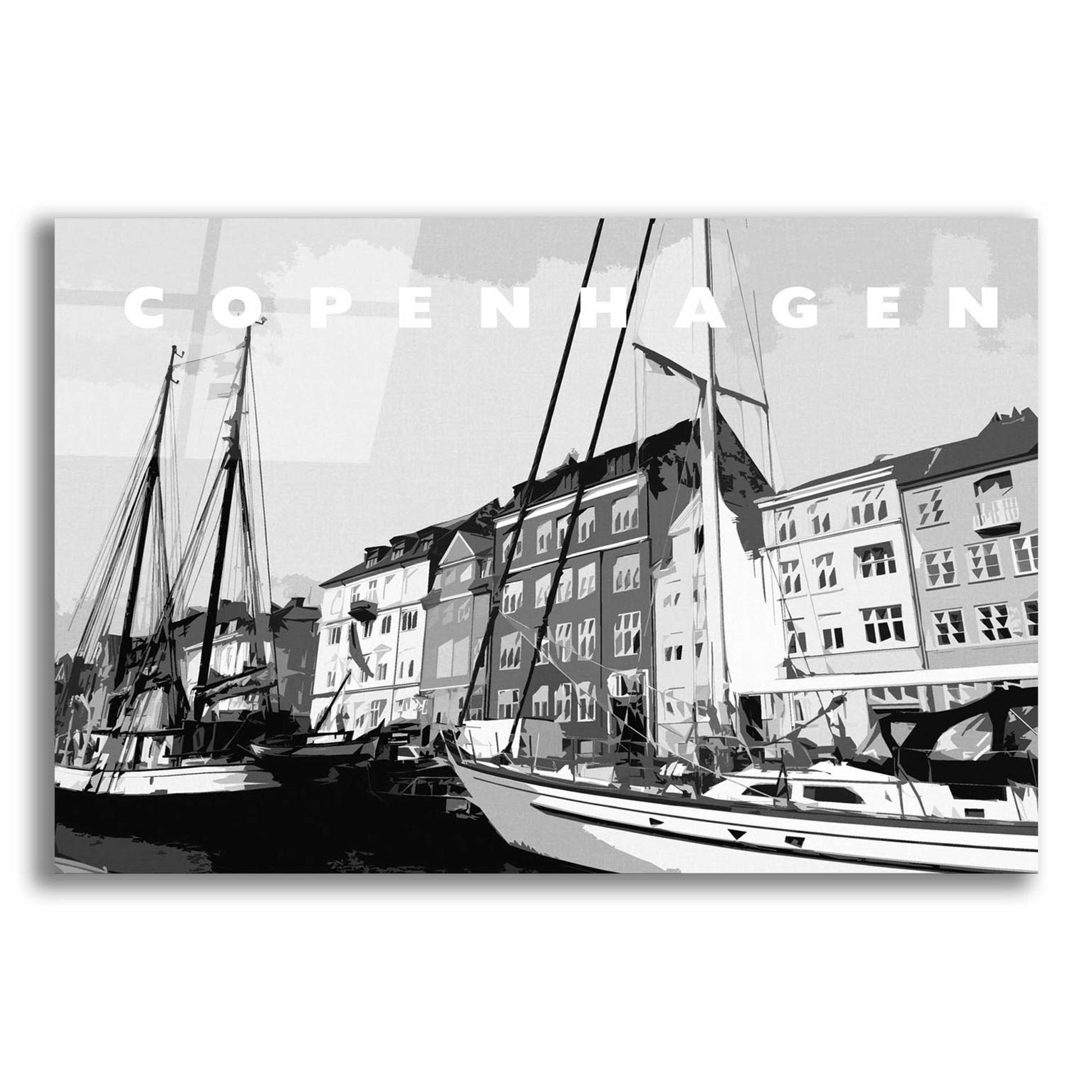 Epic Art 'Copenhagen Poster Black And White' by Linda Woods, Acrylic Glass Wall Art,24x16