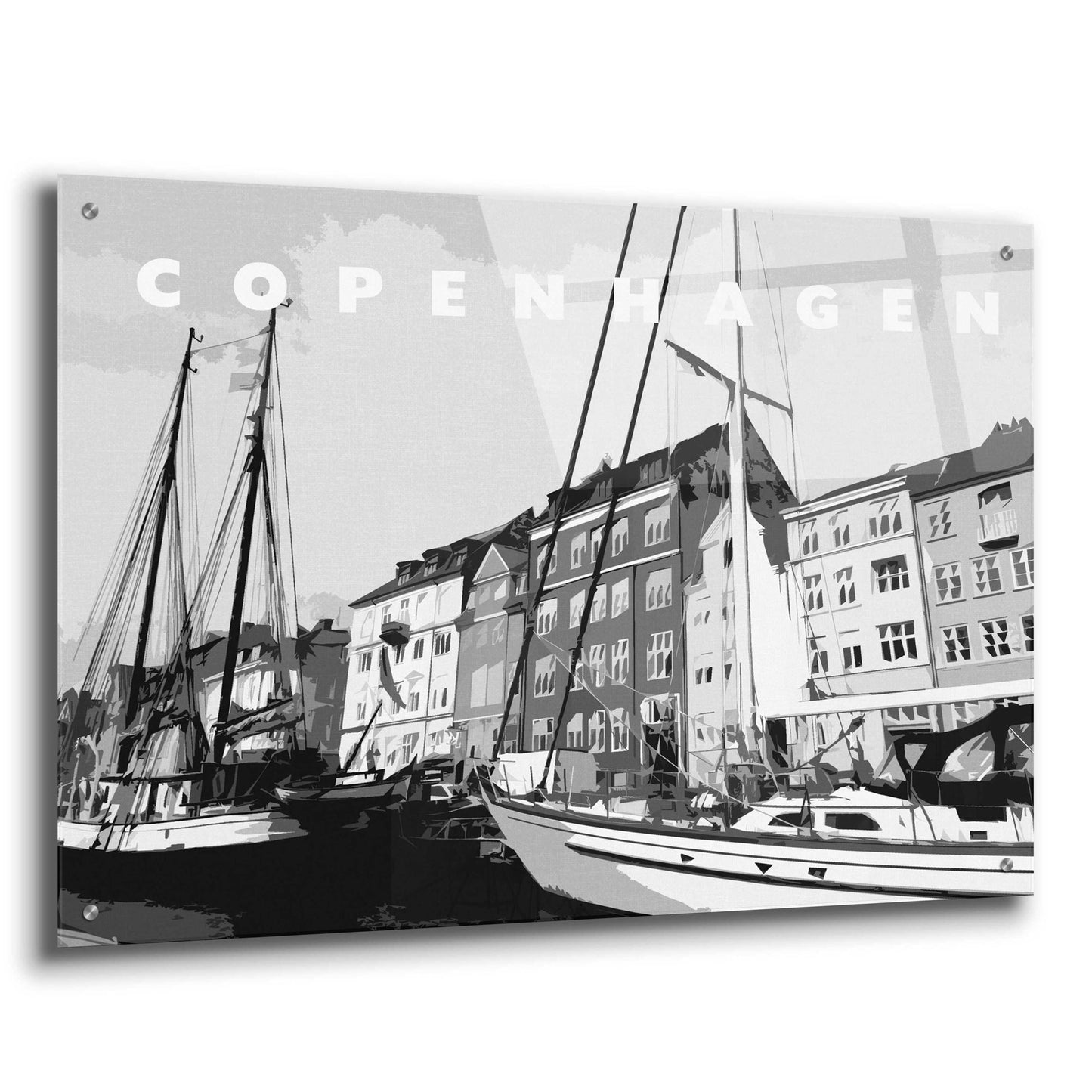 Epic Art 'Copenhagen Poster Black And White' by Linda Woods, Acrylic Glass Wall Art,36x24