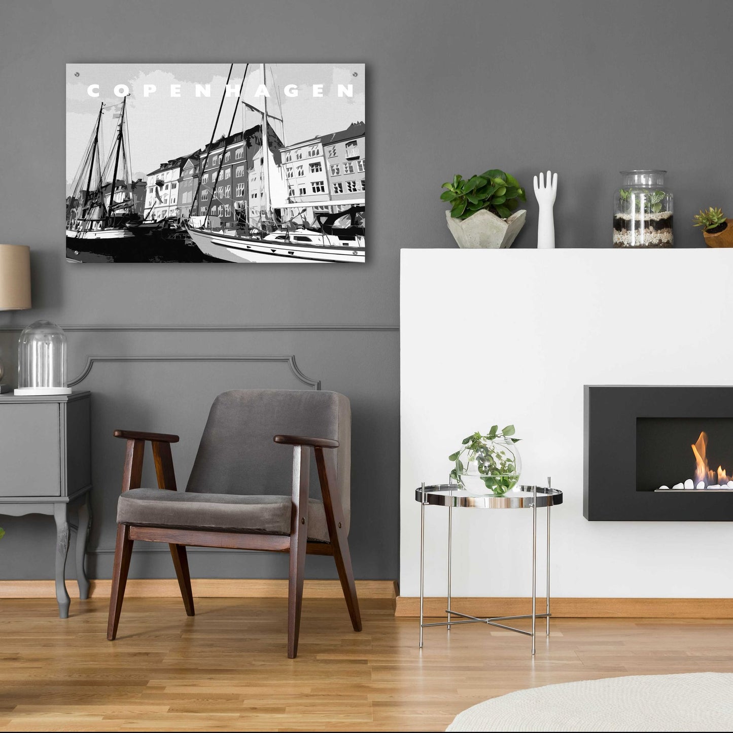 Epic Art 'Copenhagen Poster Black And White' by Linda Woods, Acrylic Glass Wall Art,36x24