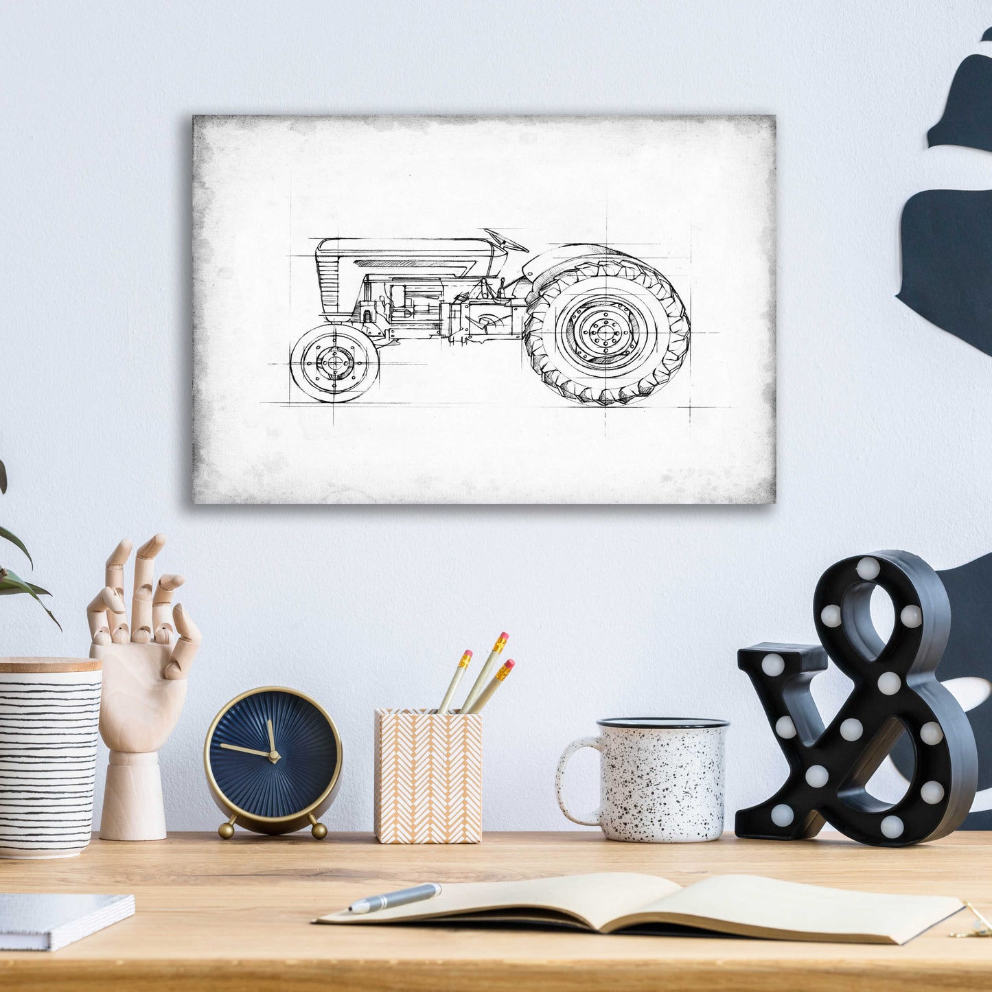 Epic Art 'Inverted Tractor Blueprint I' by Ethan Harper, Acrylic Glass Wall Art,16x12