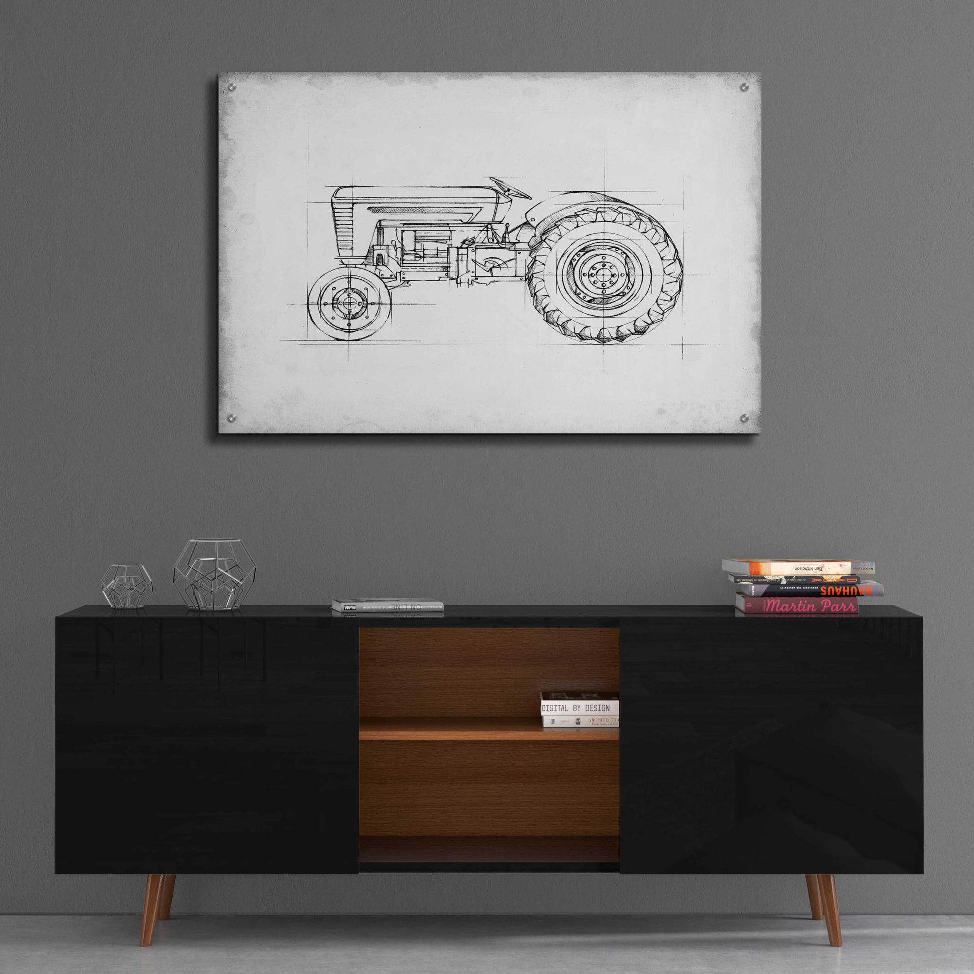 Epic Art 'Inverted Tractor Blueprint I' by Ethan Harper, Acrylic Glass Wall Art,36x24