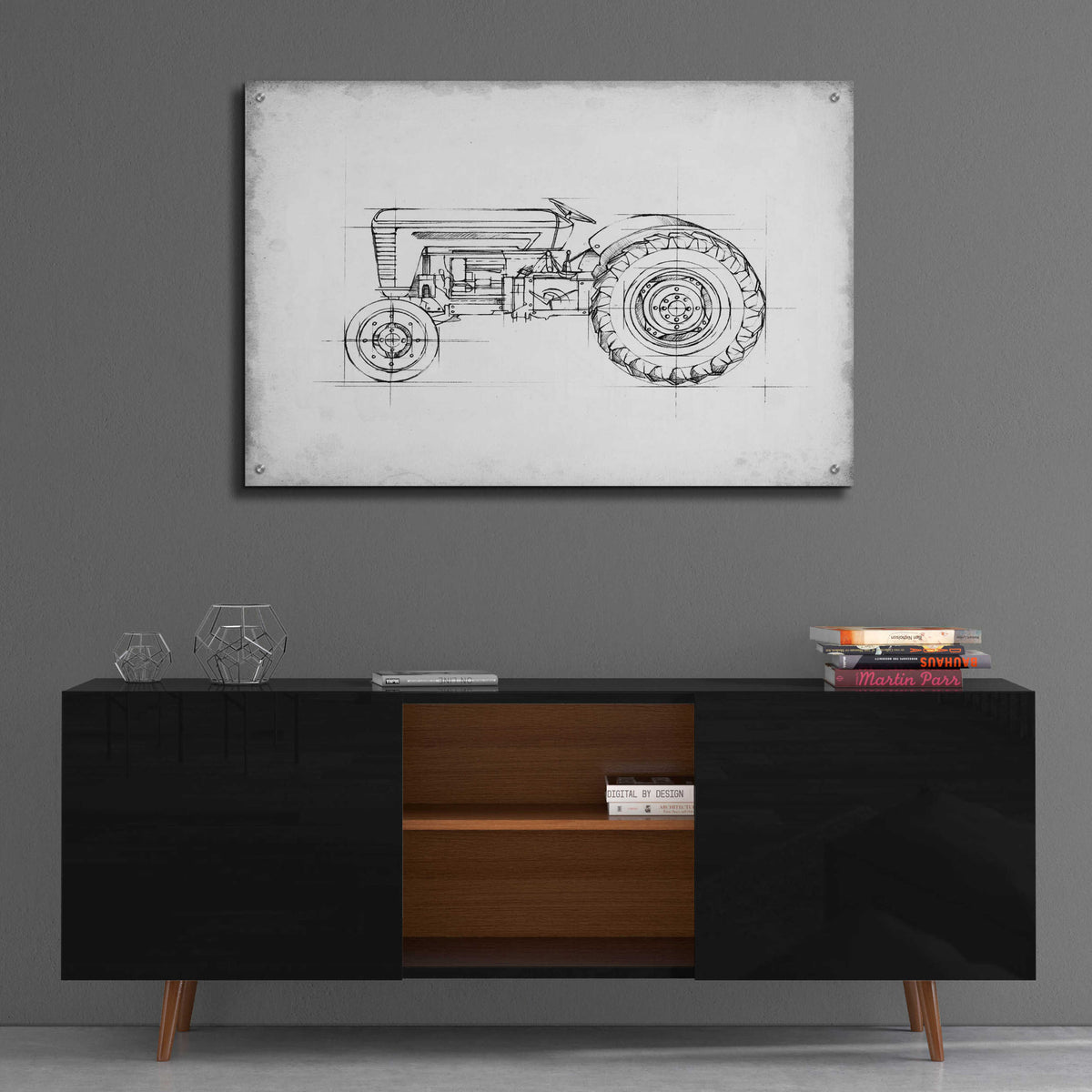 Epic Art 'Inverted Tractor Blueprint I' by Ethan Harper, Acrylic Glass Wall Art,36x24