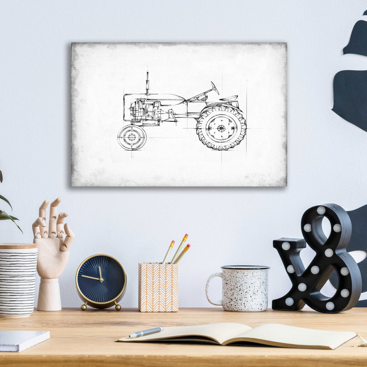 Epic Art 'Inverted Tractor Blueprint III' by Ethan Harper, Acrylic Glass Wall Art,16x12