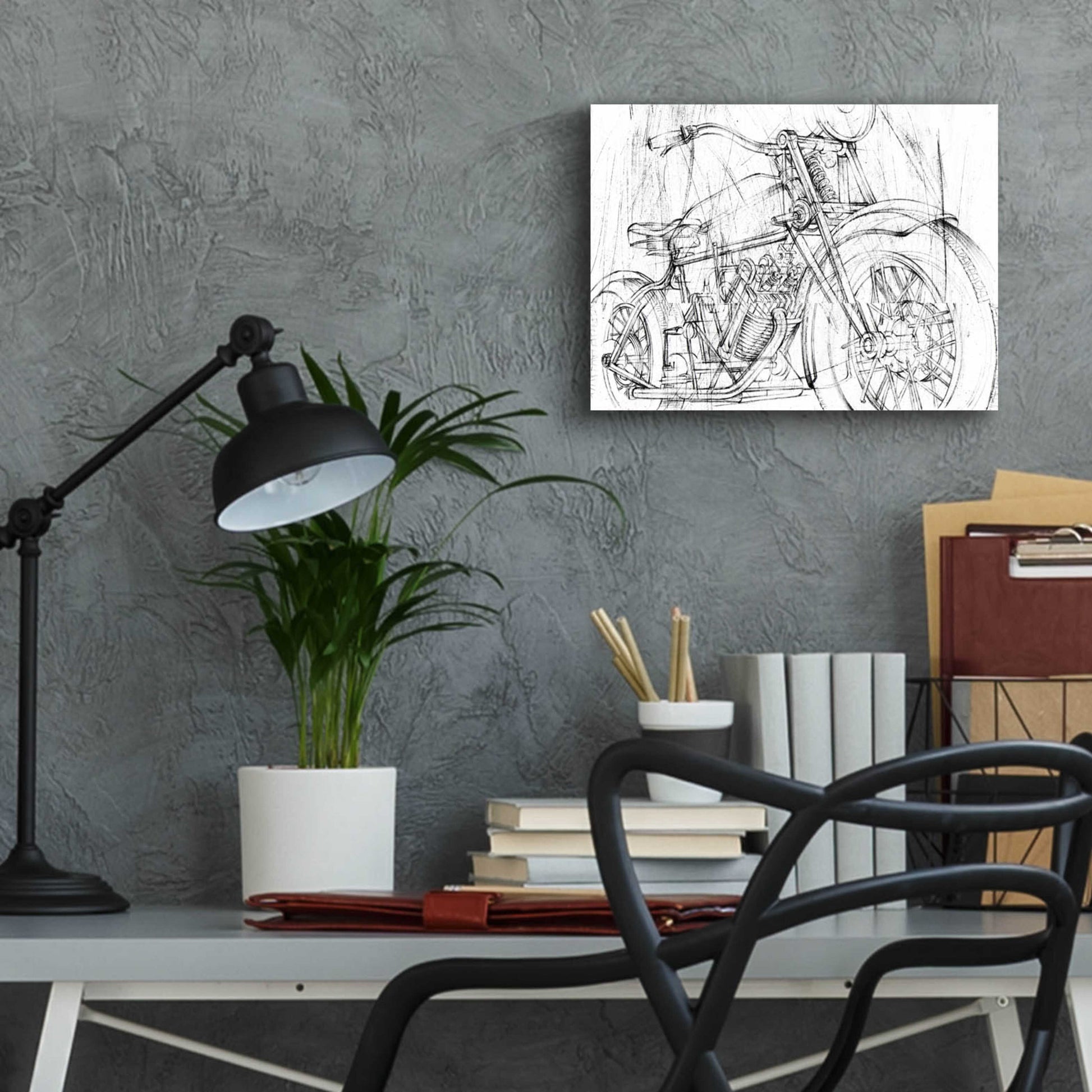 Epic Art 'Inverted Motorcycle Mechanical Sketch I' by Ethan Harper, Acrylic Glass Wall Art,16x12