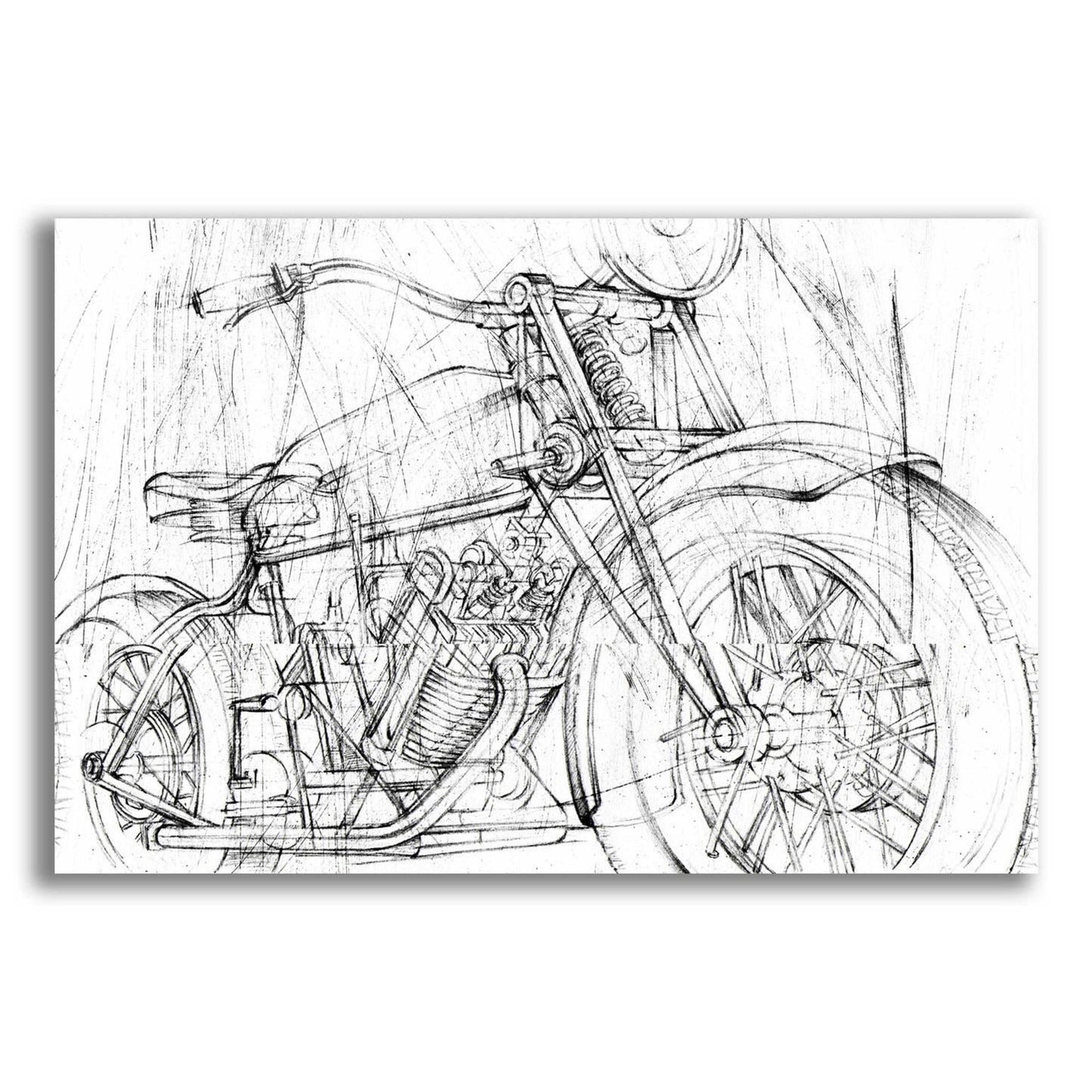 Epic Art 'Inverted Motorcycle Mechanical Sketch I' by Ethan Harper, Acrylic Glass Wall Art,16x12