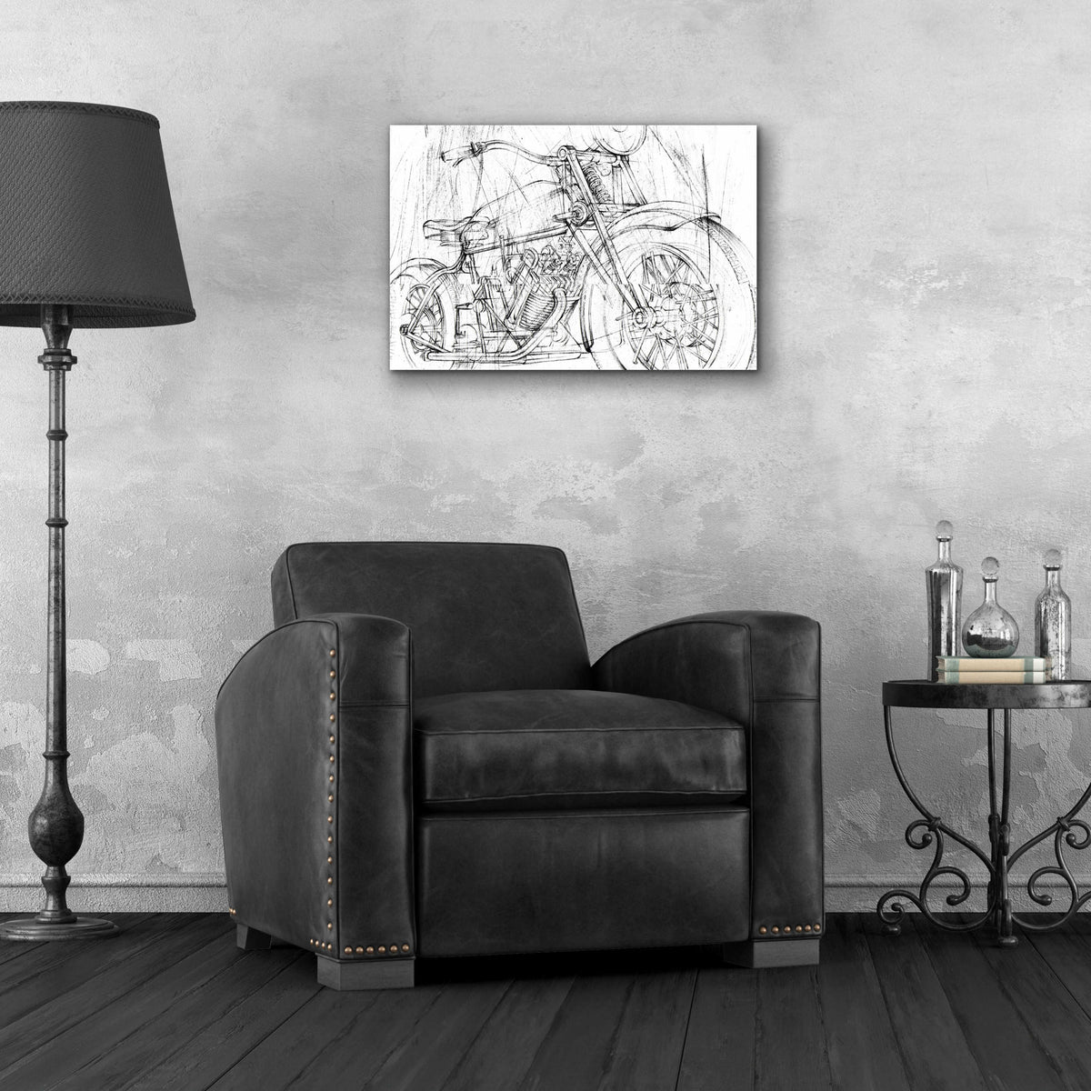 Epic Art 'Inverted Motorcycle Mechanical Sketch I' by Ethan Harper, Acrylic Glass Wall Art,24x16